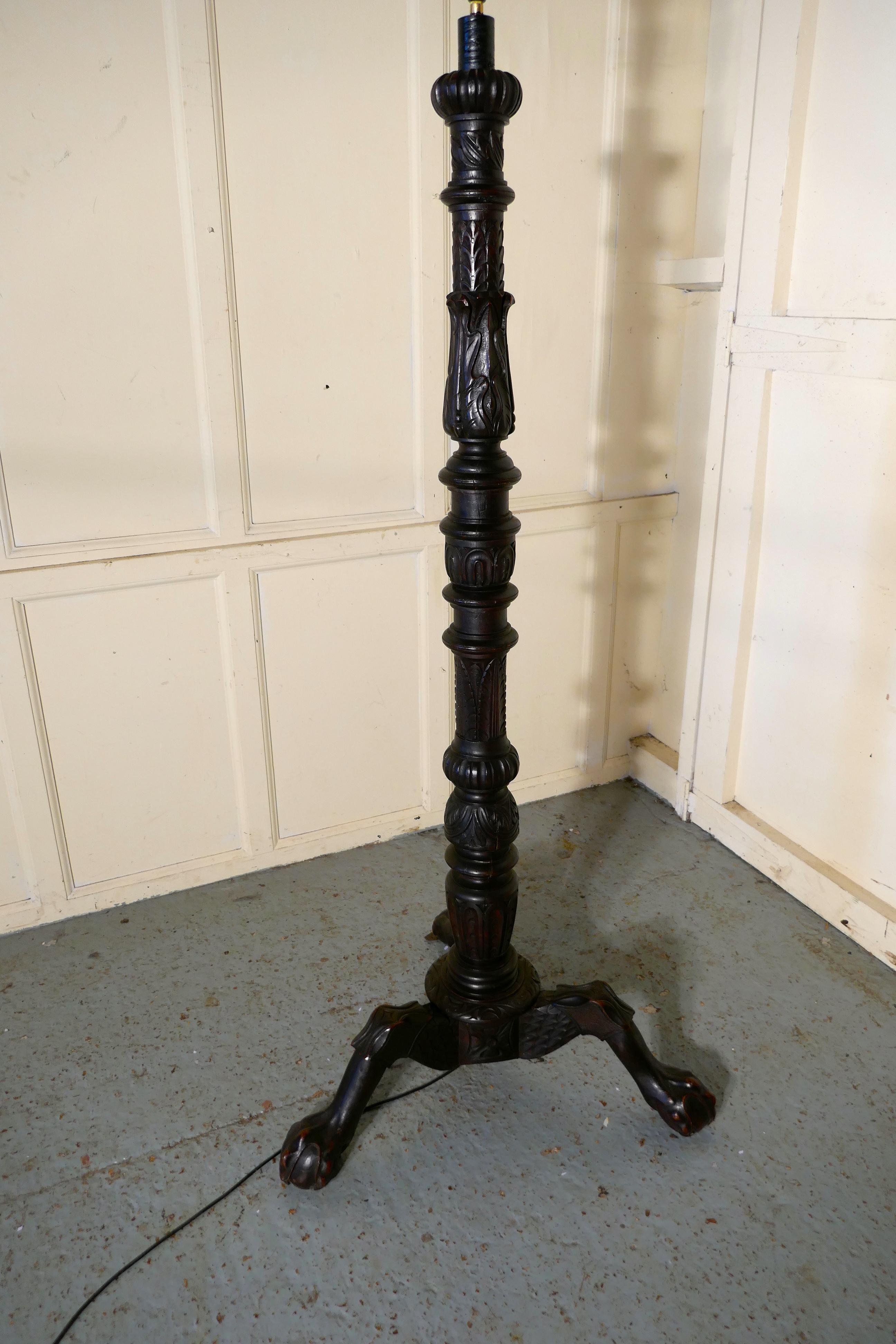 Gothic Carved Oak Torchere, Floor Standing Standard Lamp 11