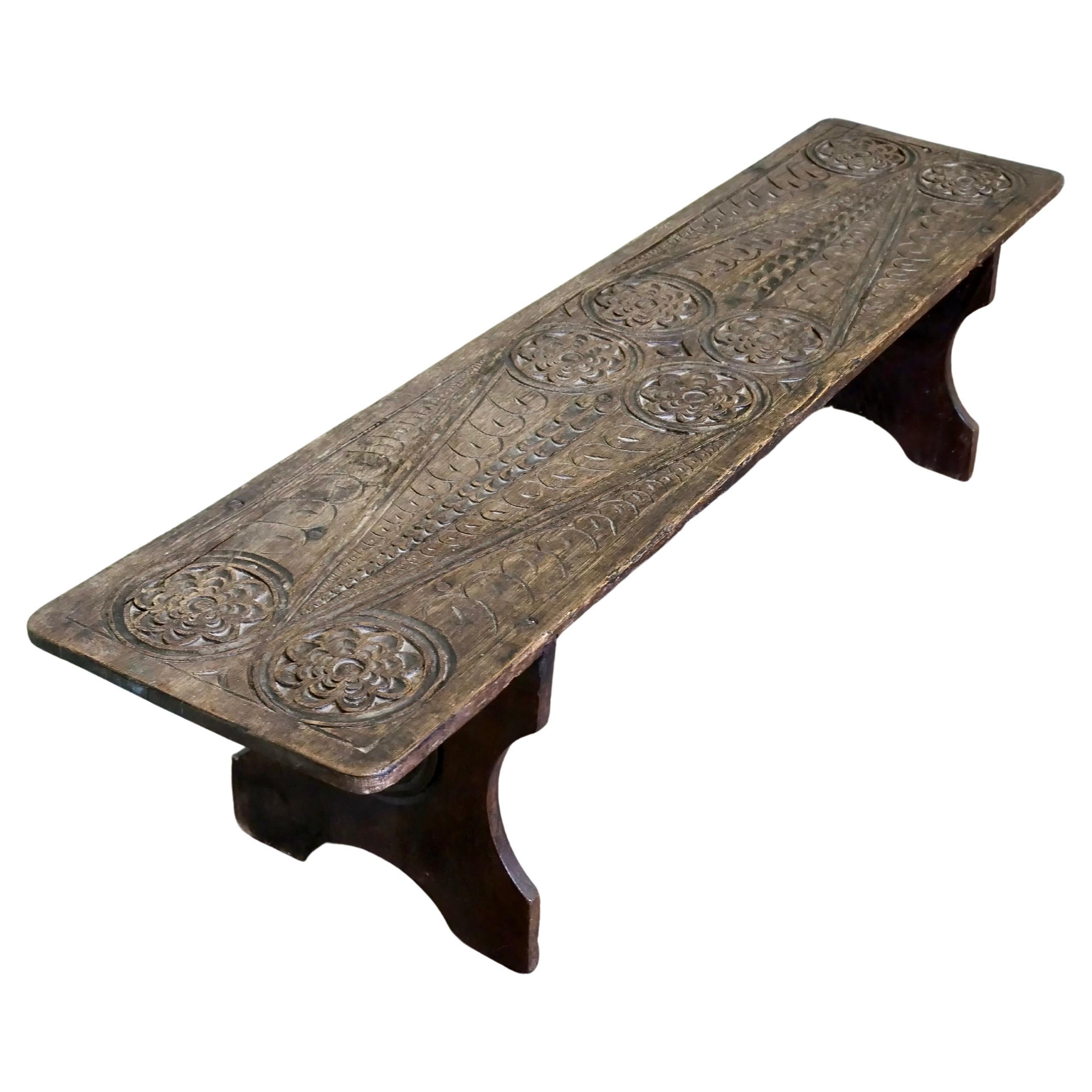 Gothic Carved Oak Window Seat, Plank Bench  This an attractive piece
