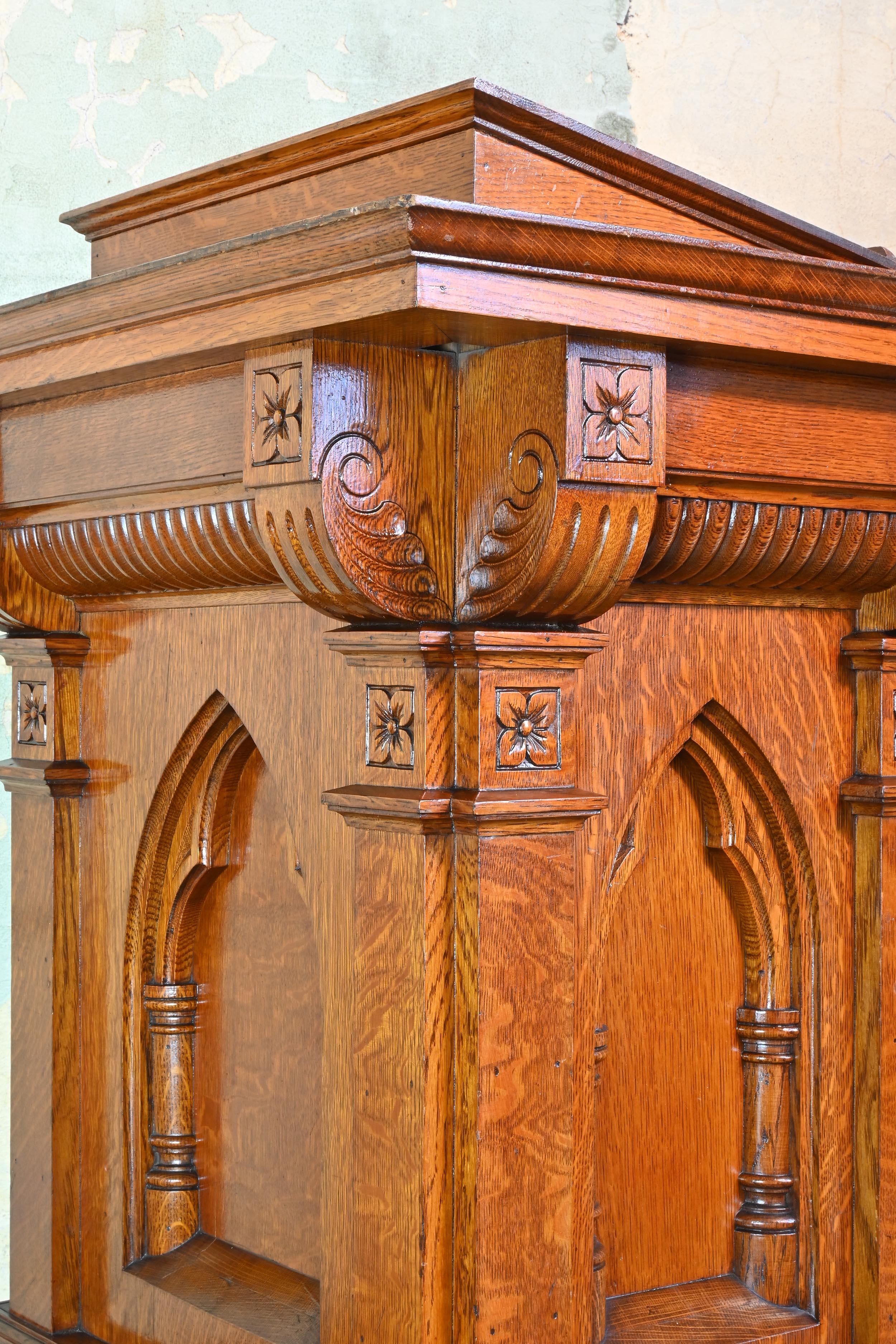 Gothic Carved Tiger Oak Deep Relief Lectern For Sale 3
