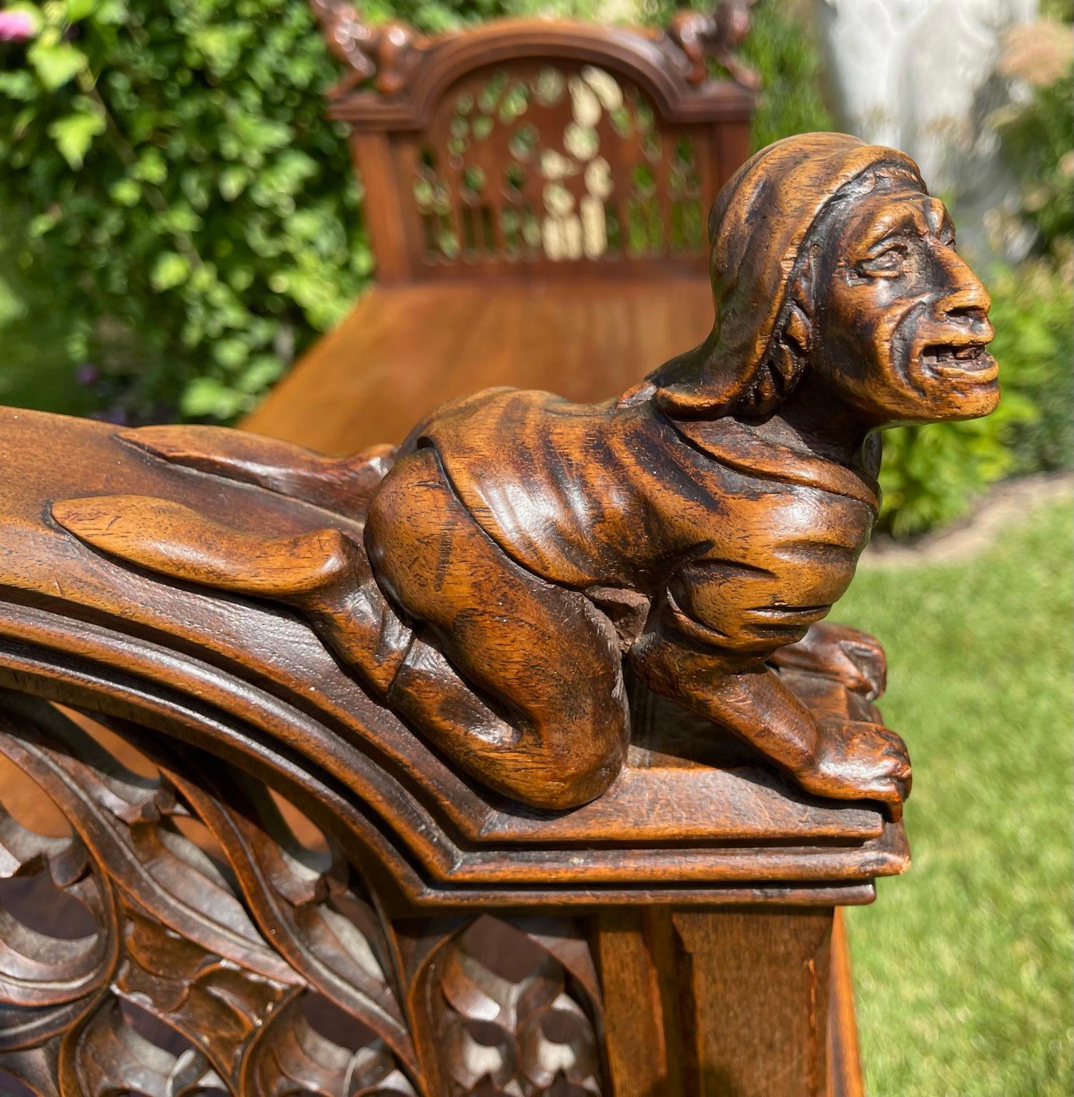 Gothic Revival Gothic Carved Walnut Bench, 19th Century