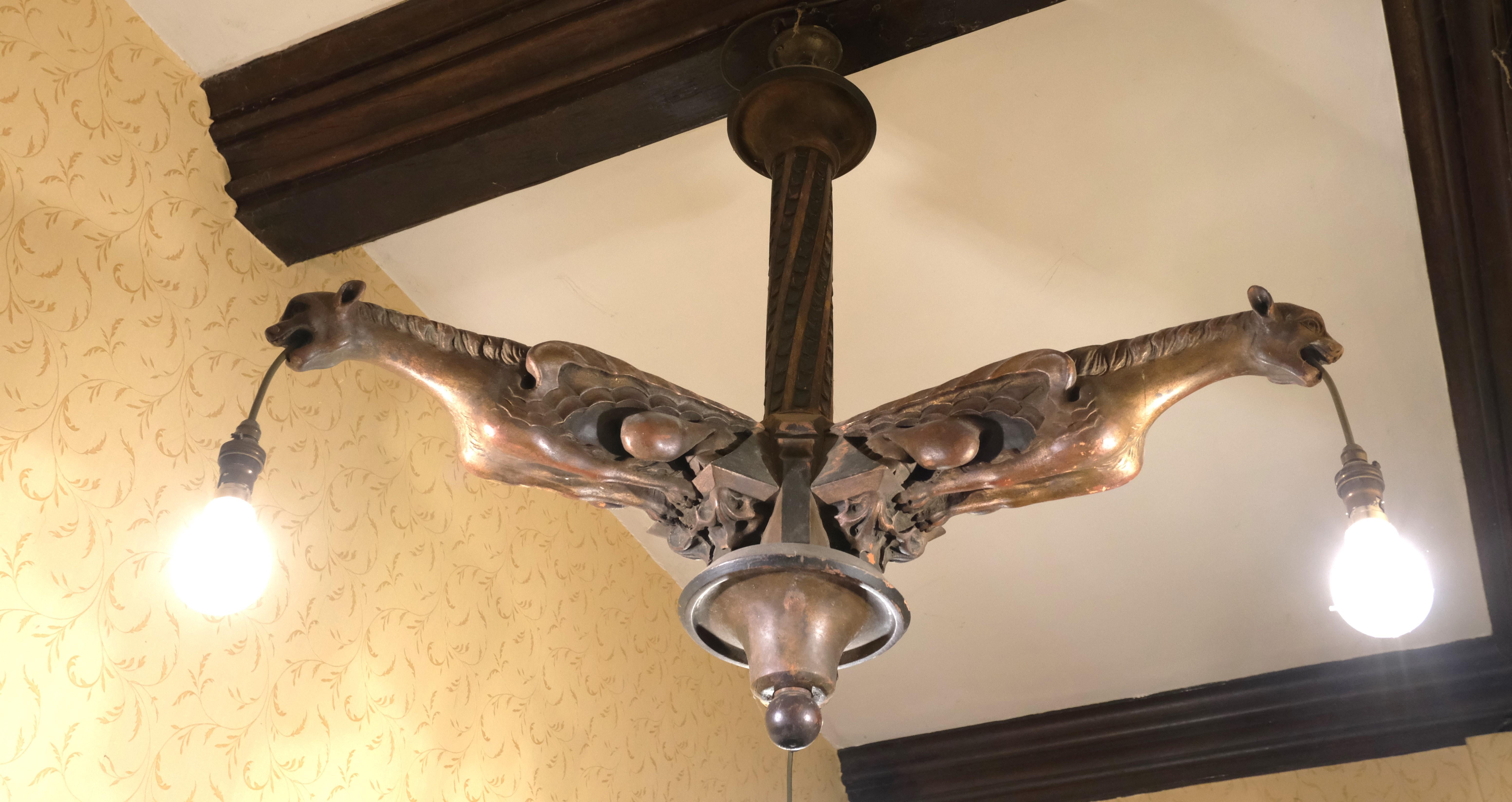 Gothic Revival Gothic carved wood chandelier For Sale