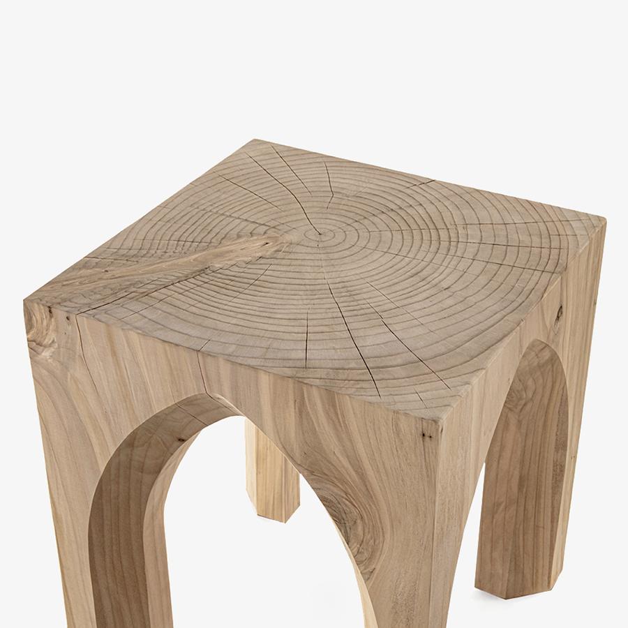 Hand-Crafted Gothic Cedar Stool For Sale