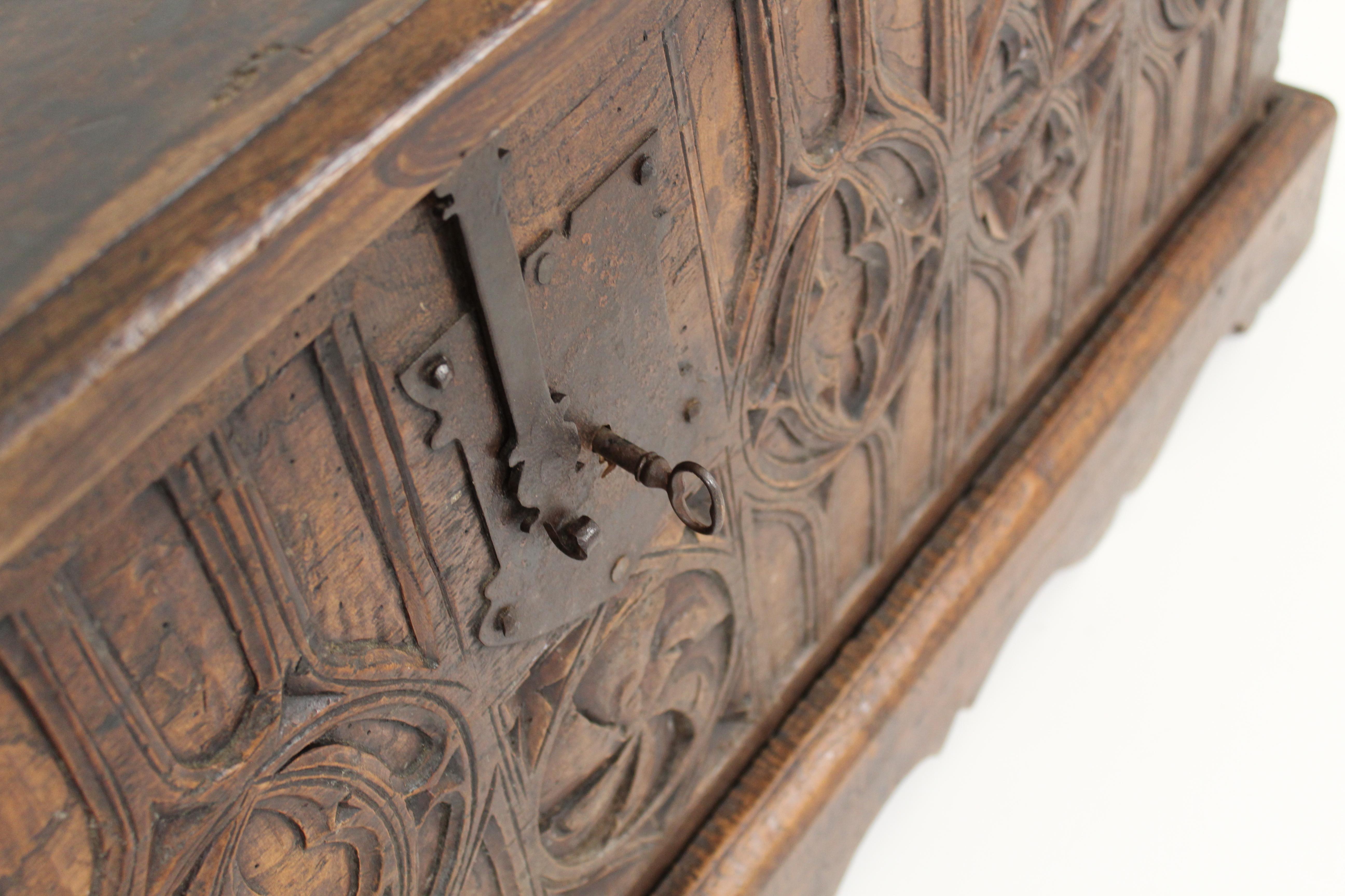 Gothic chest with decorated front late 18th century For Sale 4