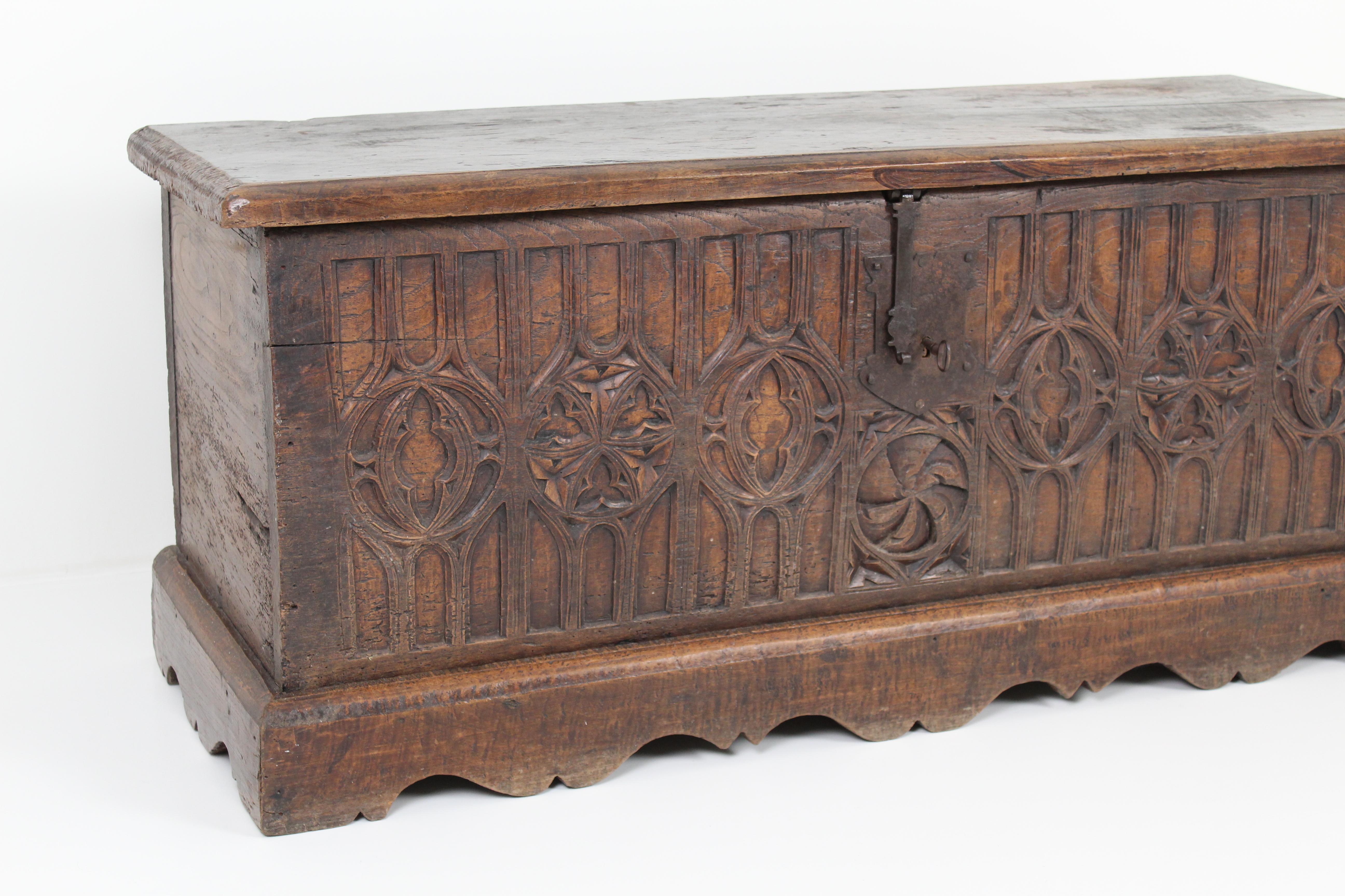 French Gothic chest with decorated front late 18th century For Sale