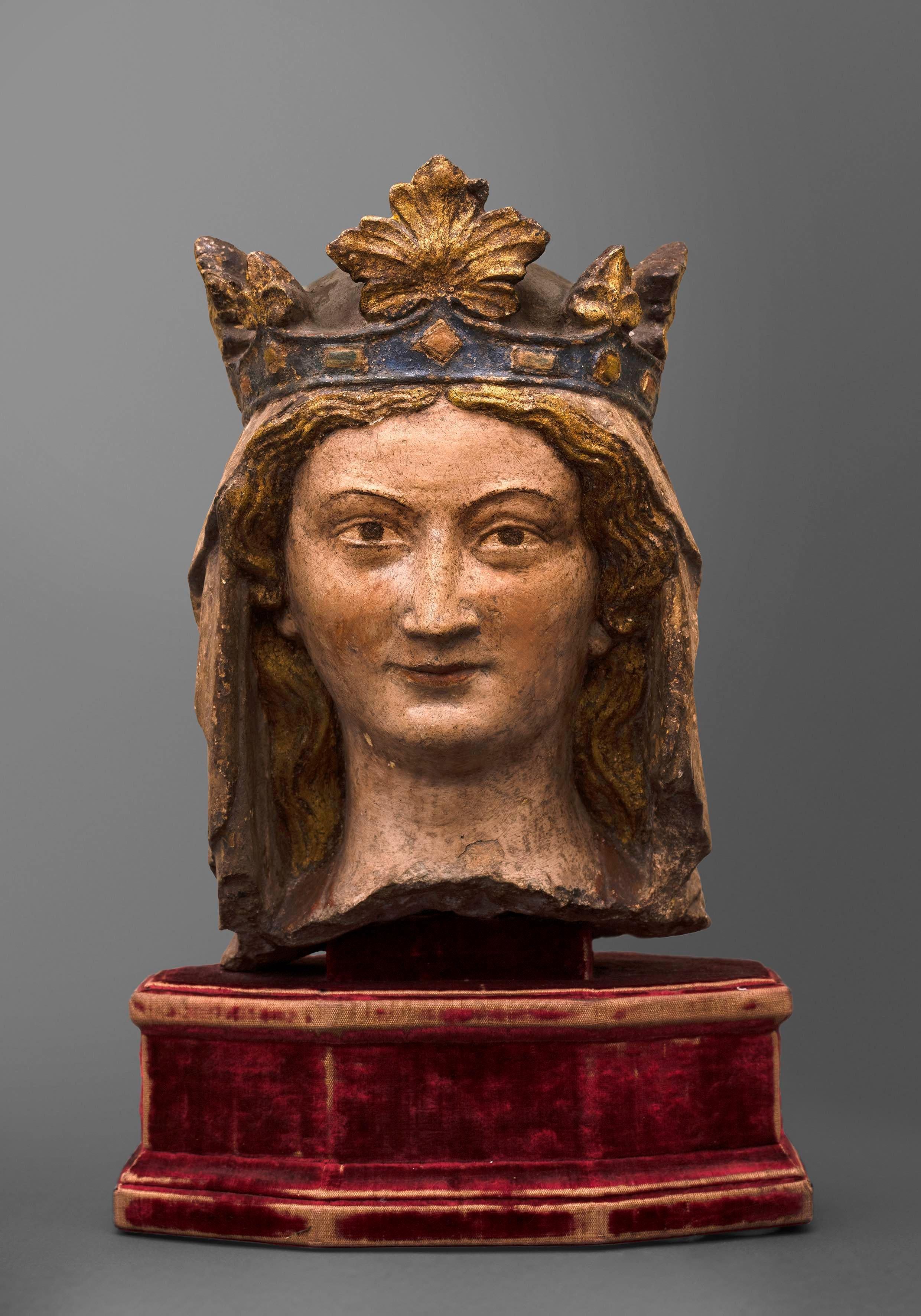 French Gothic crowned Head - Île de France, 14th century  For Sale