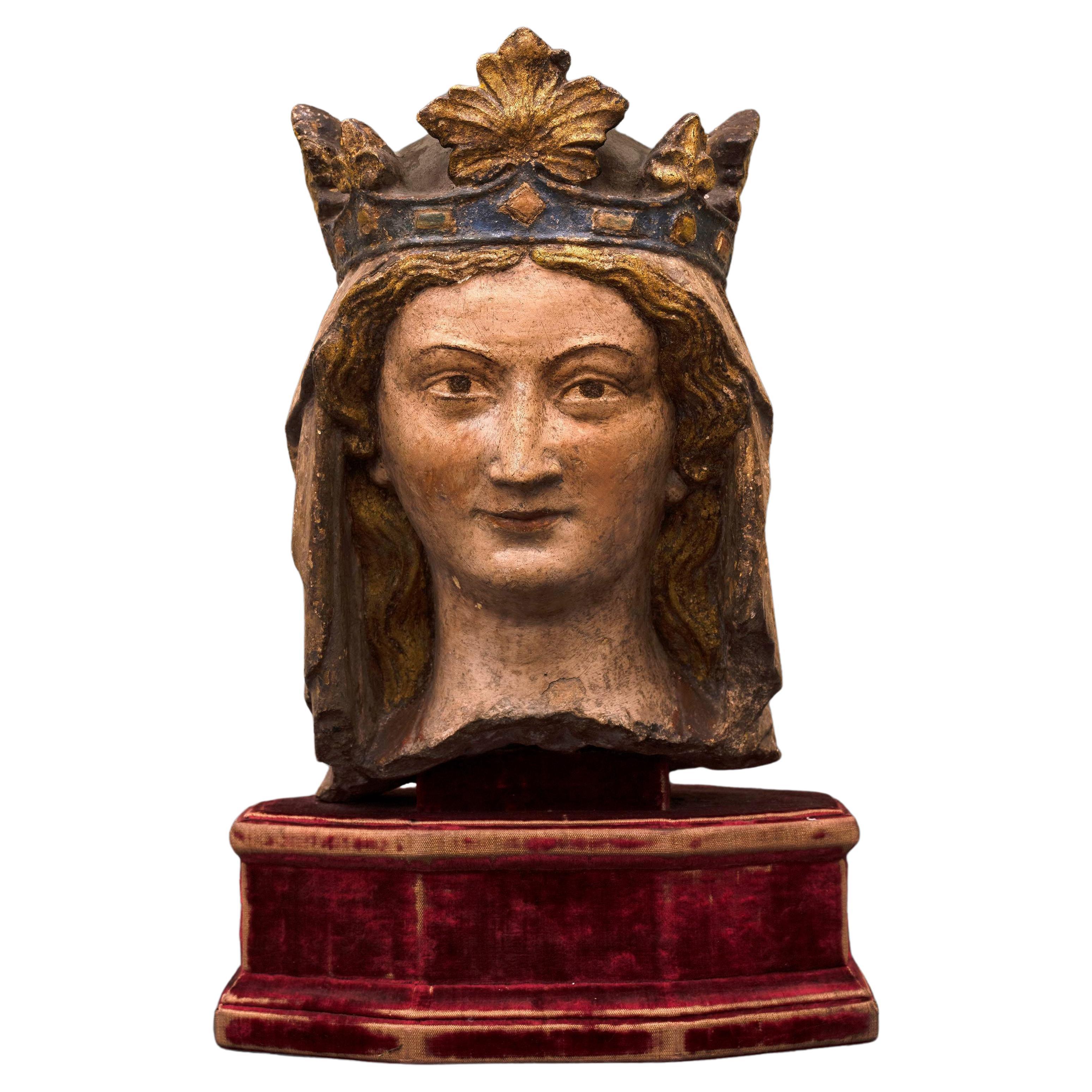 Gothic crowned Head - Île de France, 14th century  For Sale