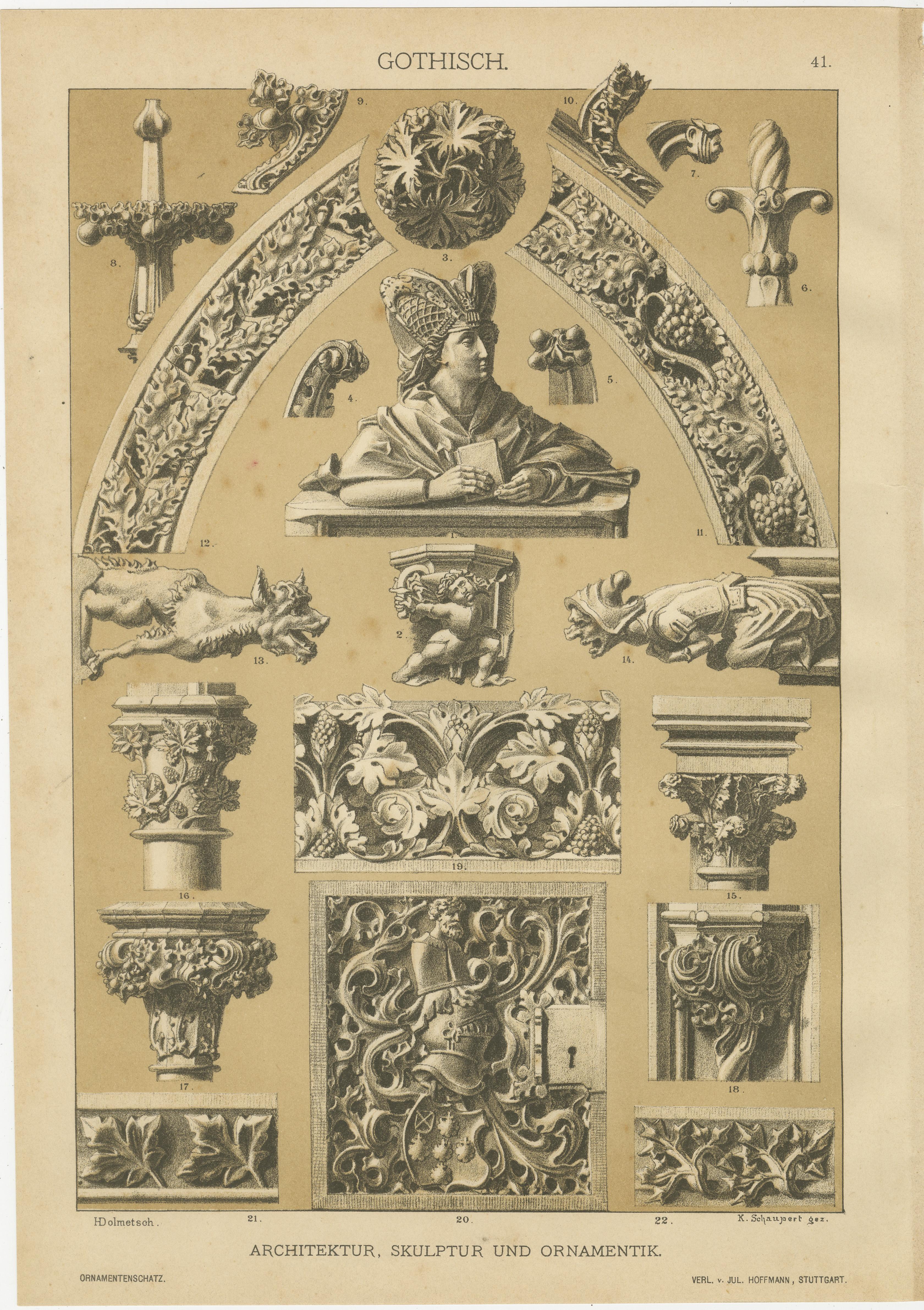 Gothic Decorative Art Prints: Stained Glass, Sculpture and Textile Motifs 1887 In Good Condition For Sale In Langweer, NL