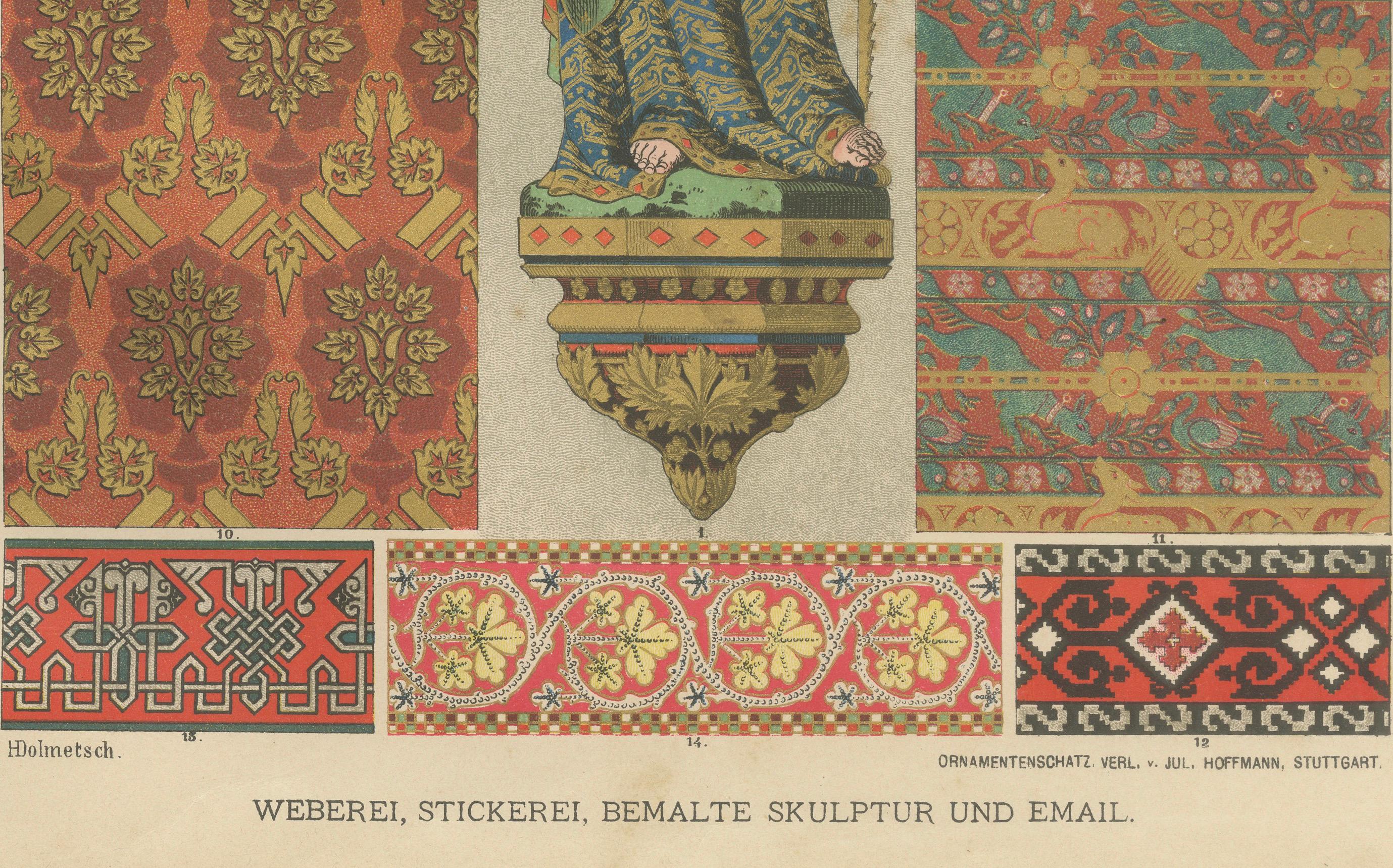 Paper Gothic Decorative Art Prints: Stained Glass, Sculpture and Textile Motifs 1887 For Sale