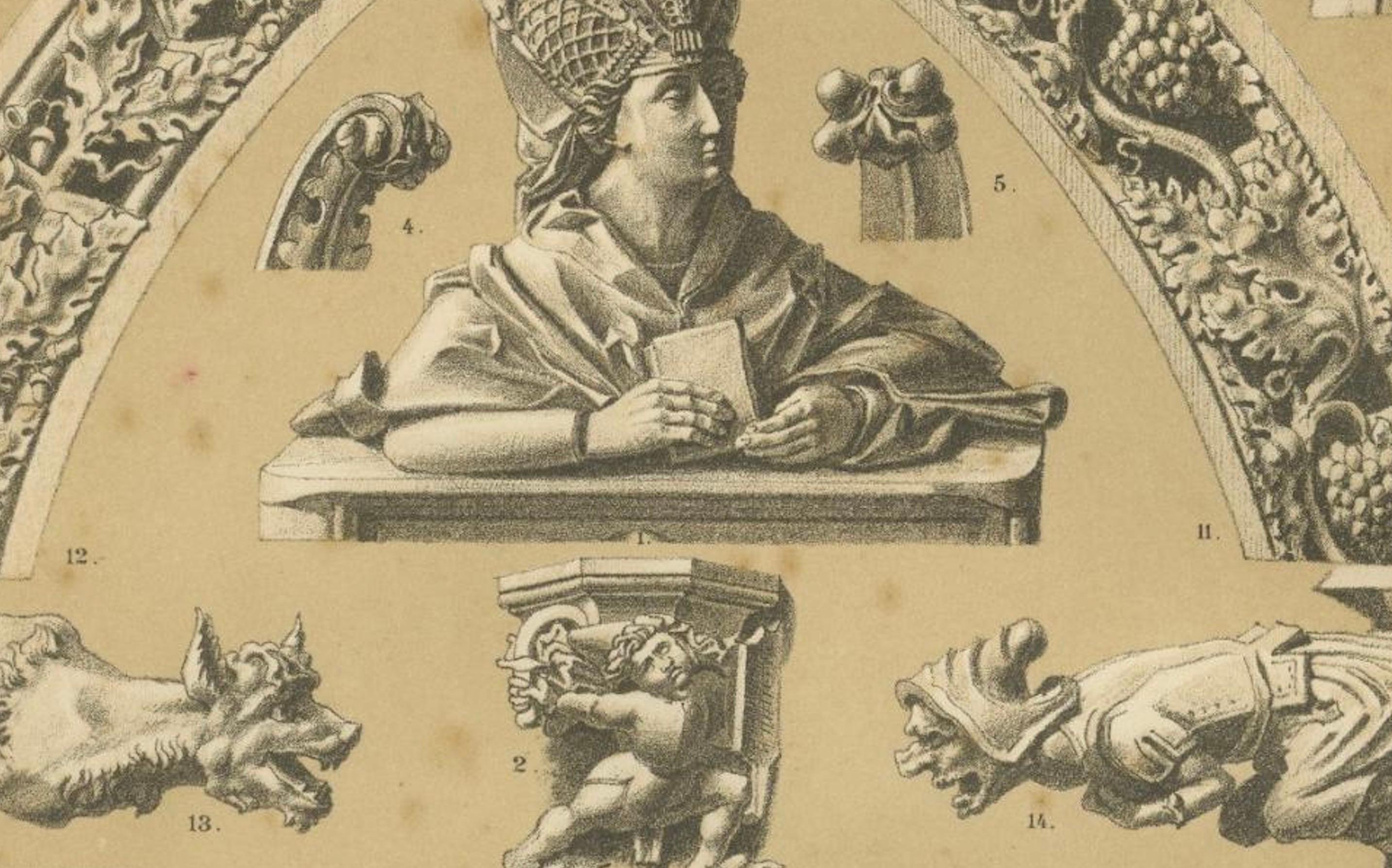 Gothic Decorative Art Prints: Stained Glass, Sculpture and Textile Motifs 1887 For Sale 3