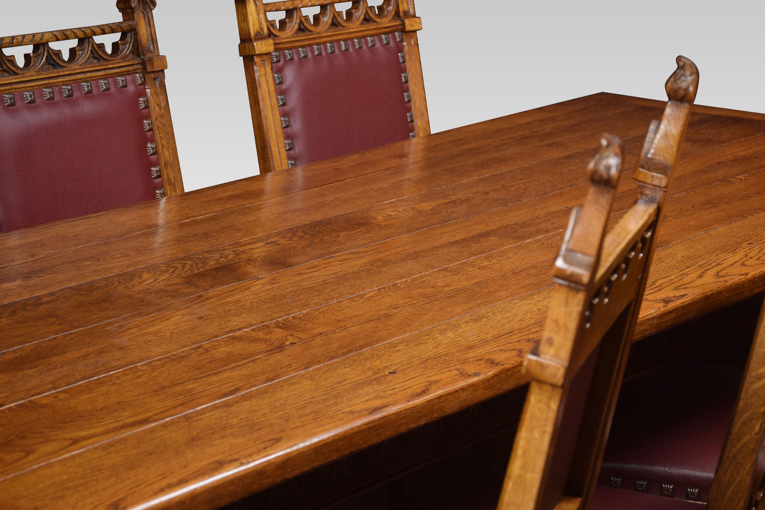Gothic Design Oak Refectory Table and Eight Chairs 4