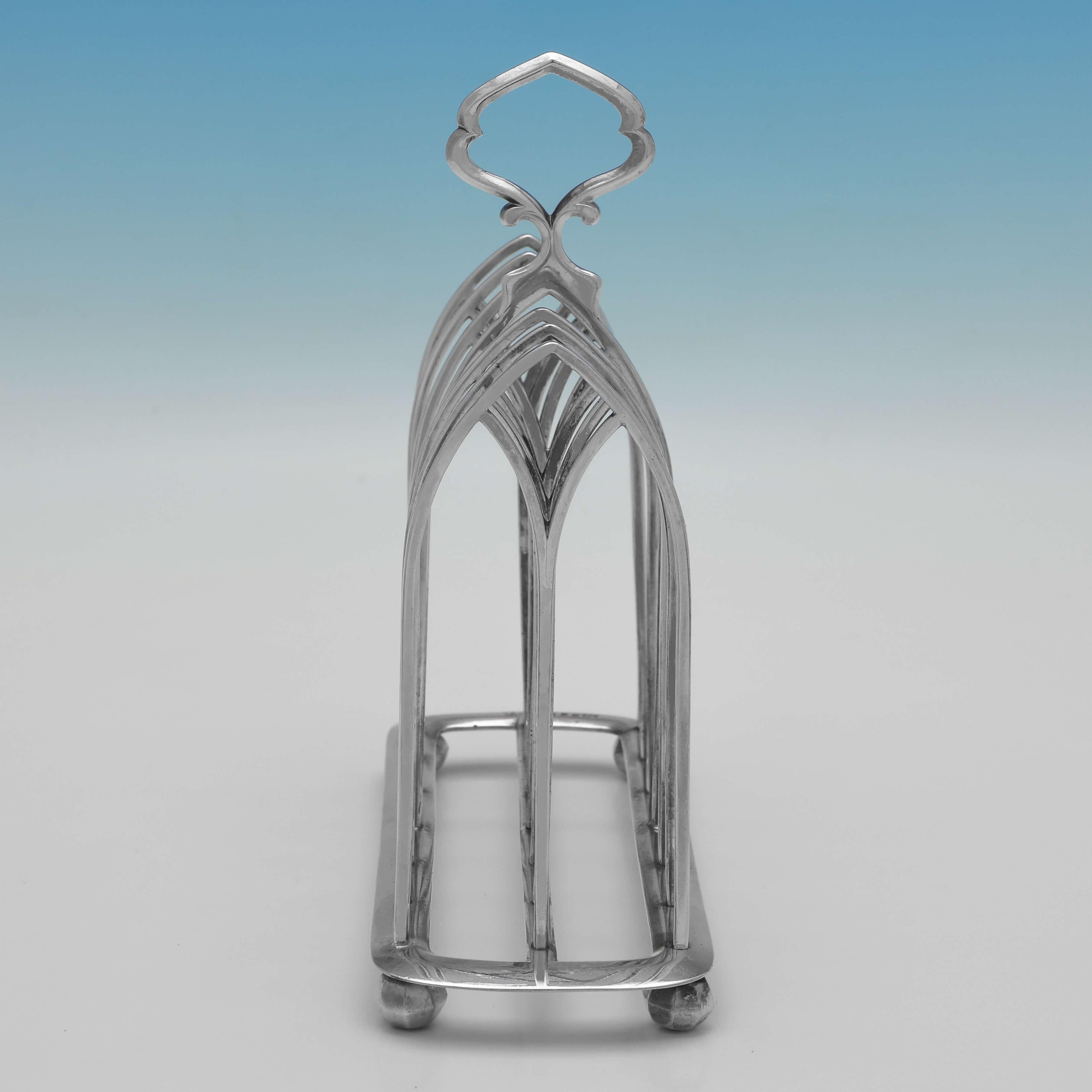 English Gothic Design Victorian Sterling Silver Toast Rack - Made in 1846 For Sale