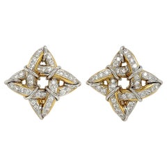 Gothic Diamond Platinum and 18K Yellow Gold Earrings