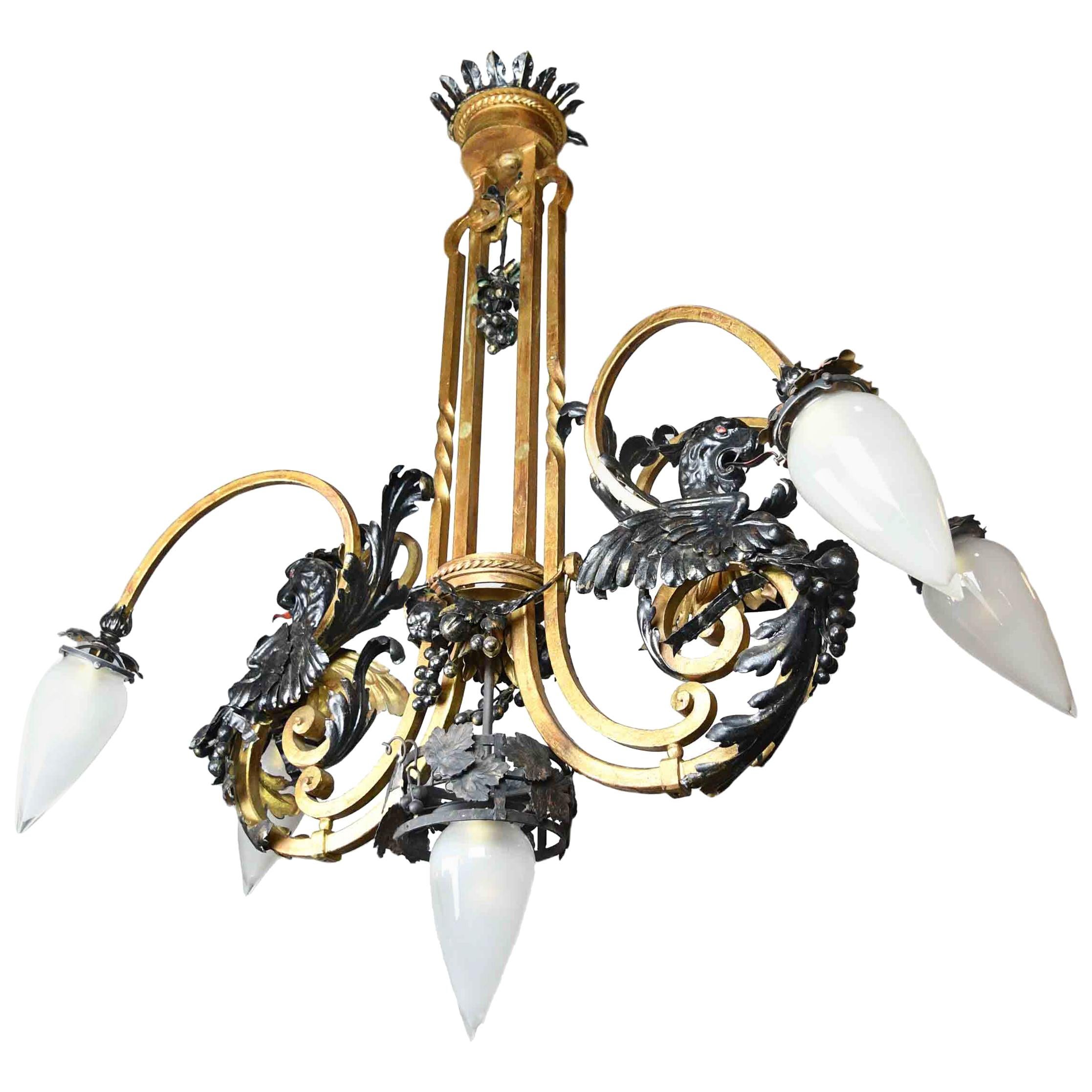 Gothic Dragon Chandelier with Teardrop Shades
