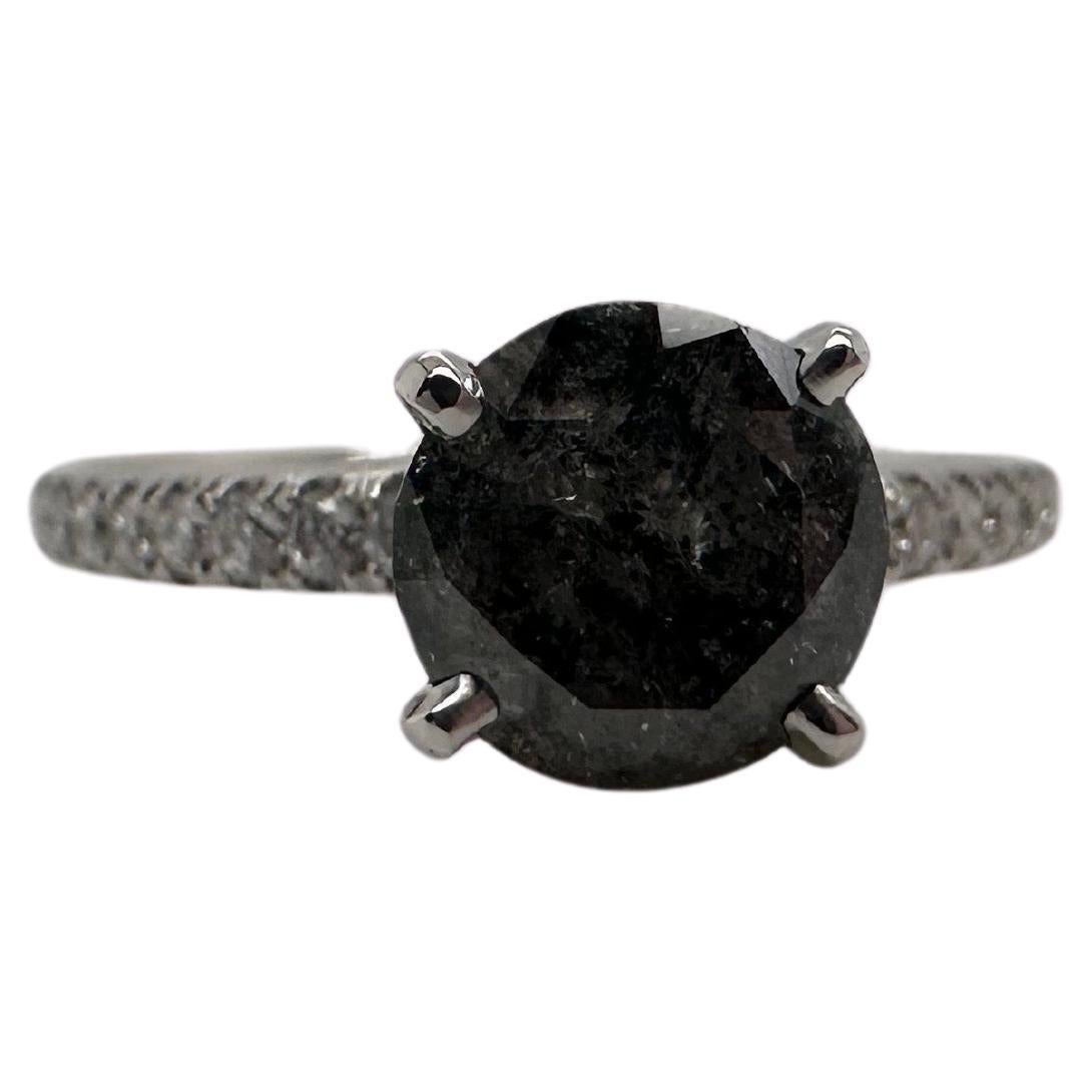 Gothic engagement ring Black diamond engagement ring 18KT white gold