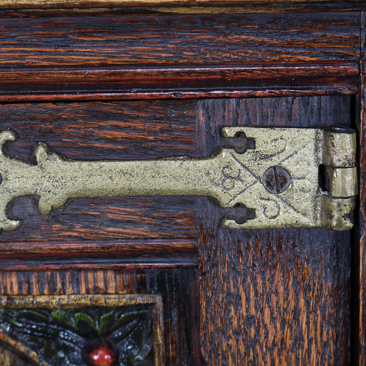 Gothic Figural Carved Oak Polychromed and Gilt Cellarette Cabinet, circa 1880 5