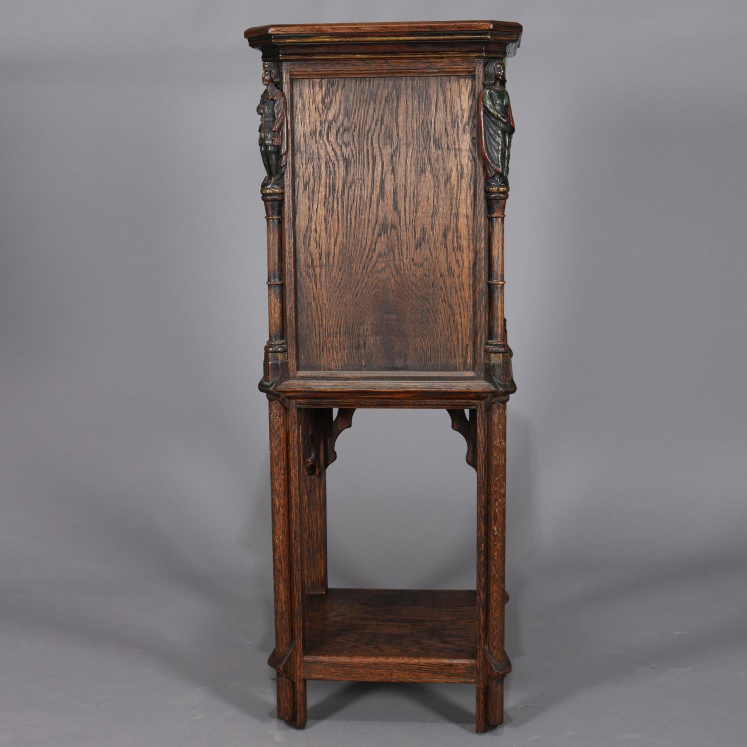 Gothic Figural Carved Oak Polychromed and Gilt Cellarette Cabinet, circa 1880 8