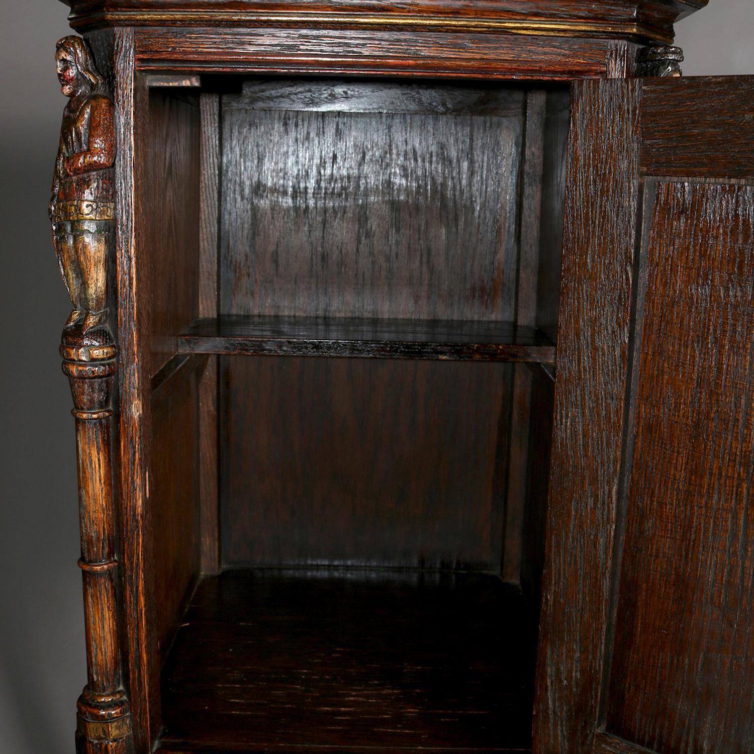 Gothic Figural Carved Oak Polychromed and Gilt Cellarette Cabinet, circa 1880 2