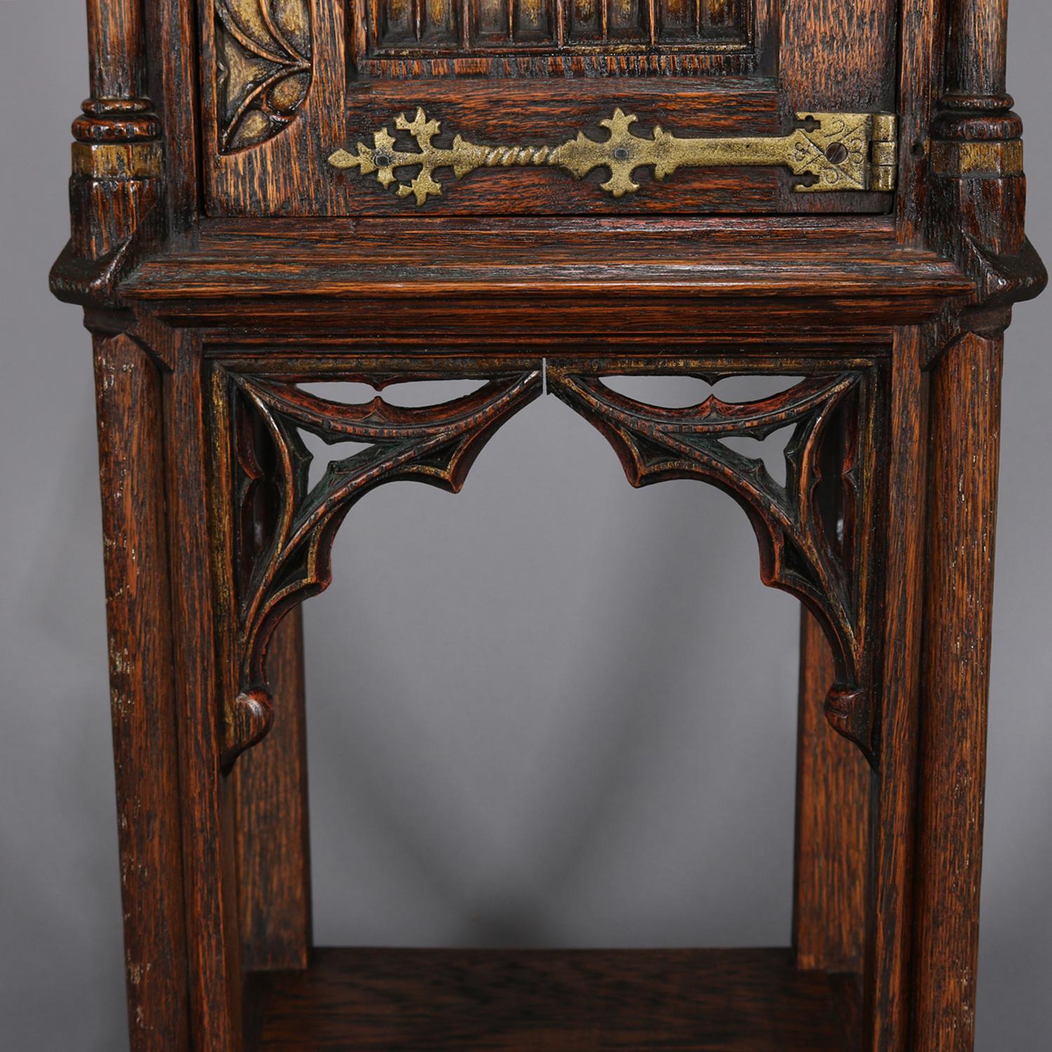 Gothic Figural Carved Oak Polychromed and Gilt Cellarette Cabinet, circa 1880 3