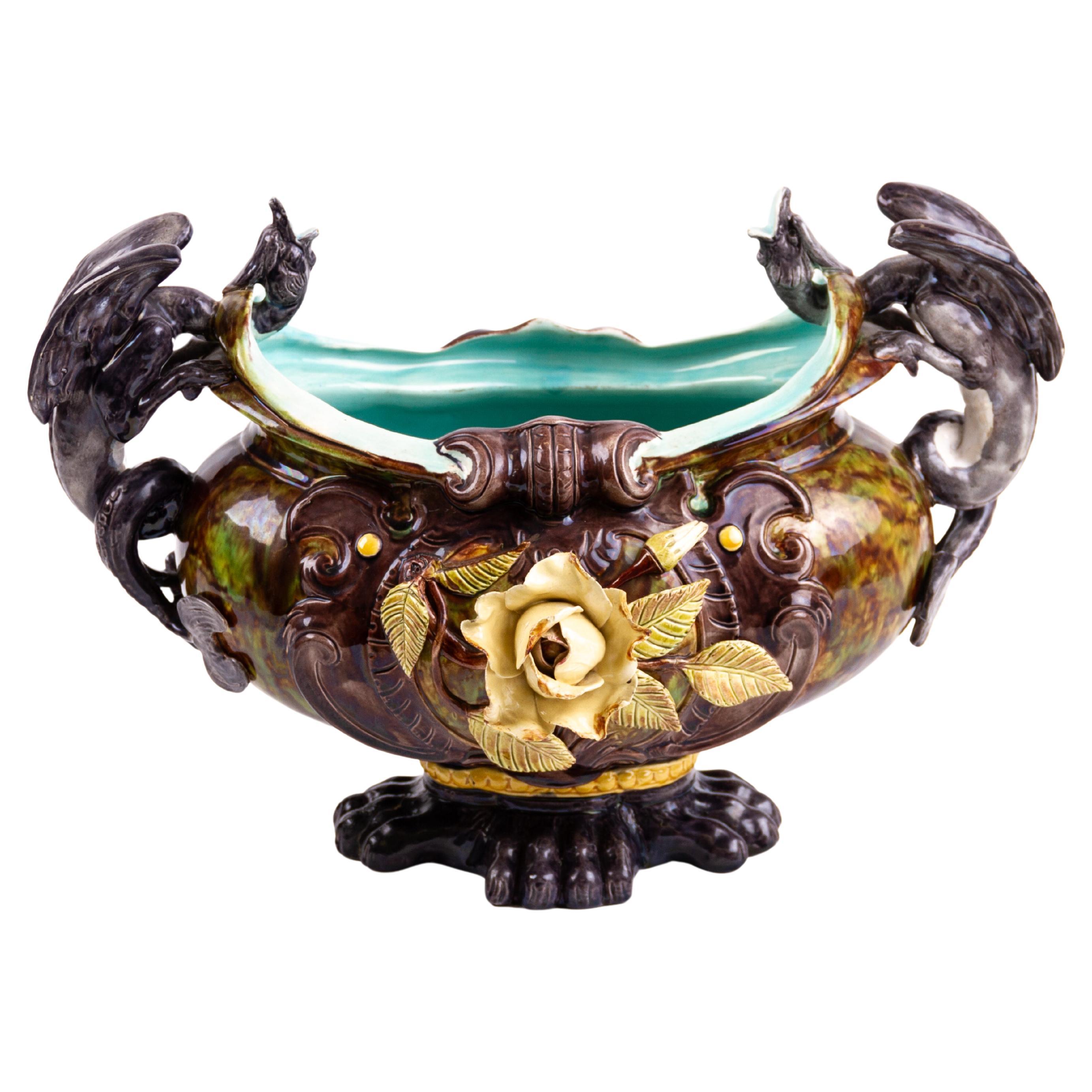 Gothic French Majolica Centrepiece Planter Jardiniere 19th Century For Sale