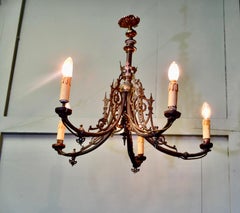 Gothic Gilded Brass 5 Branch Chandelier This is a rare piece