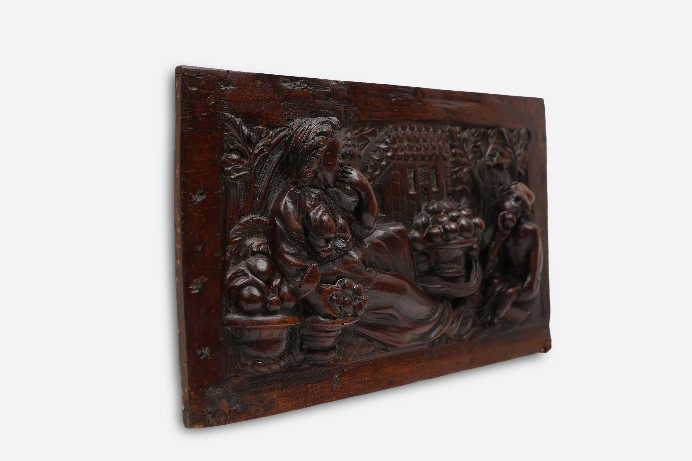 18th Century and Earlier Gothic hand sculpted oak panel in oak, Belgium 17th century For Sale