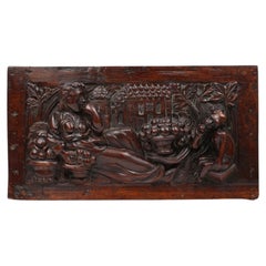 Gothic hand sculpted oak panel in oak, Belgium 17th century