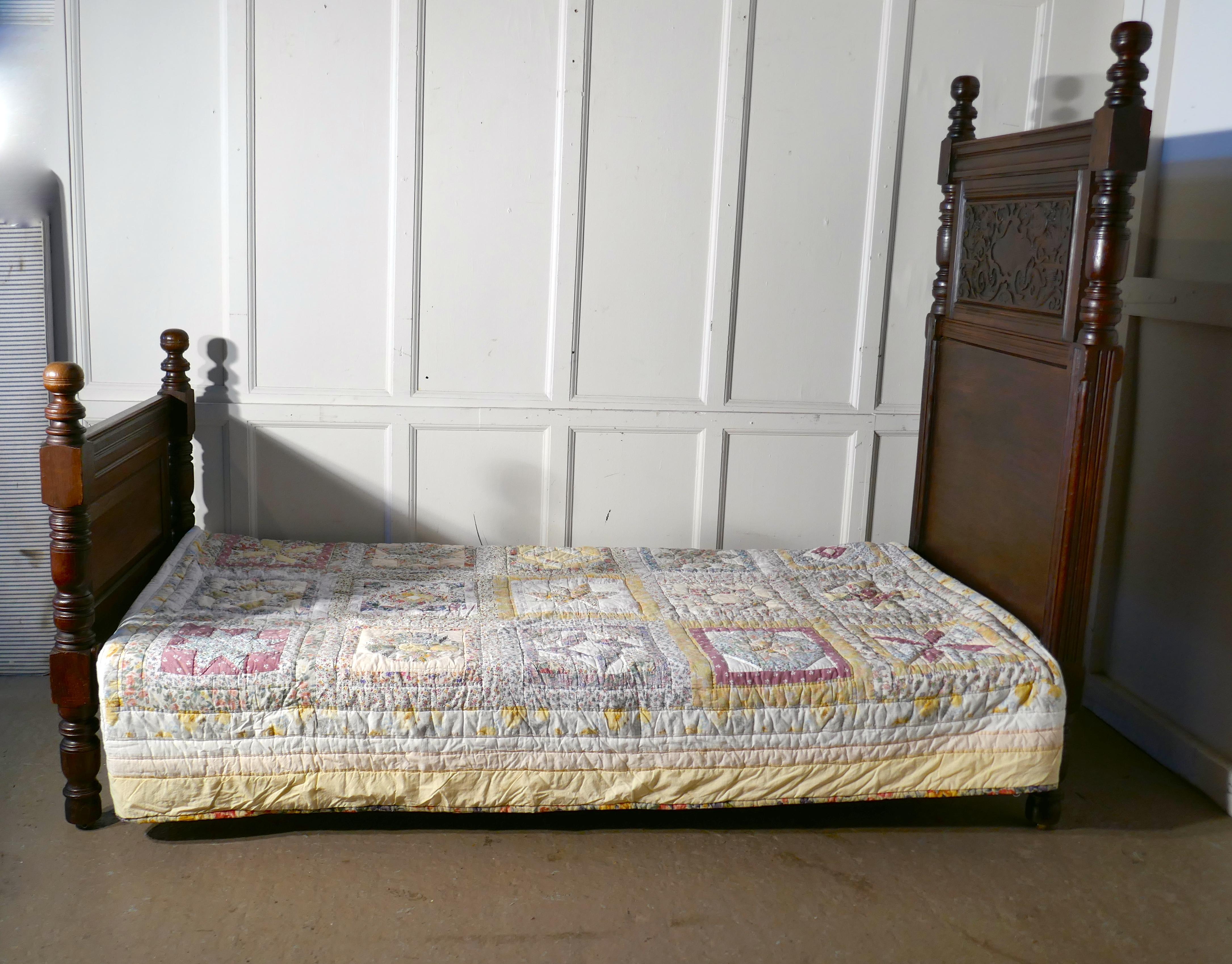19th Century Gothic High Carved Oak Single Bed