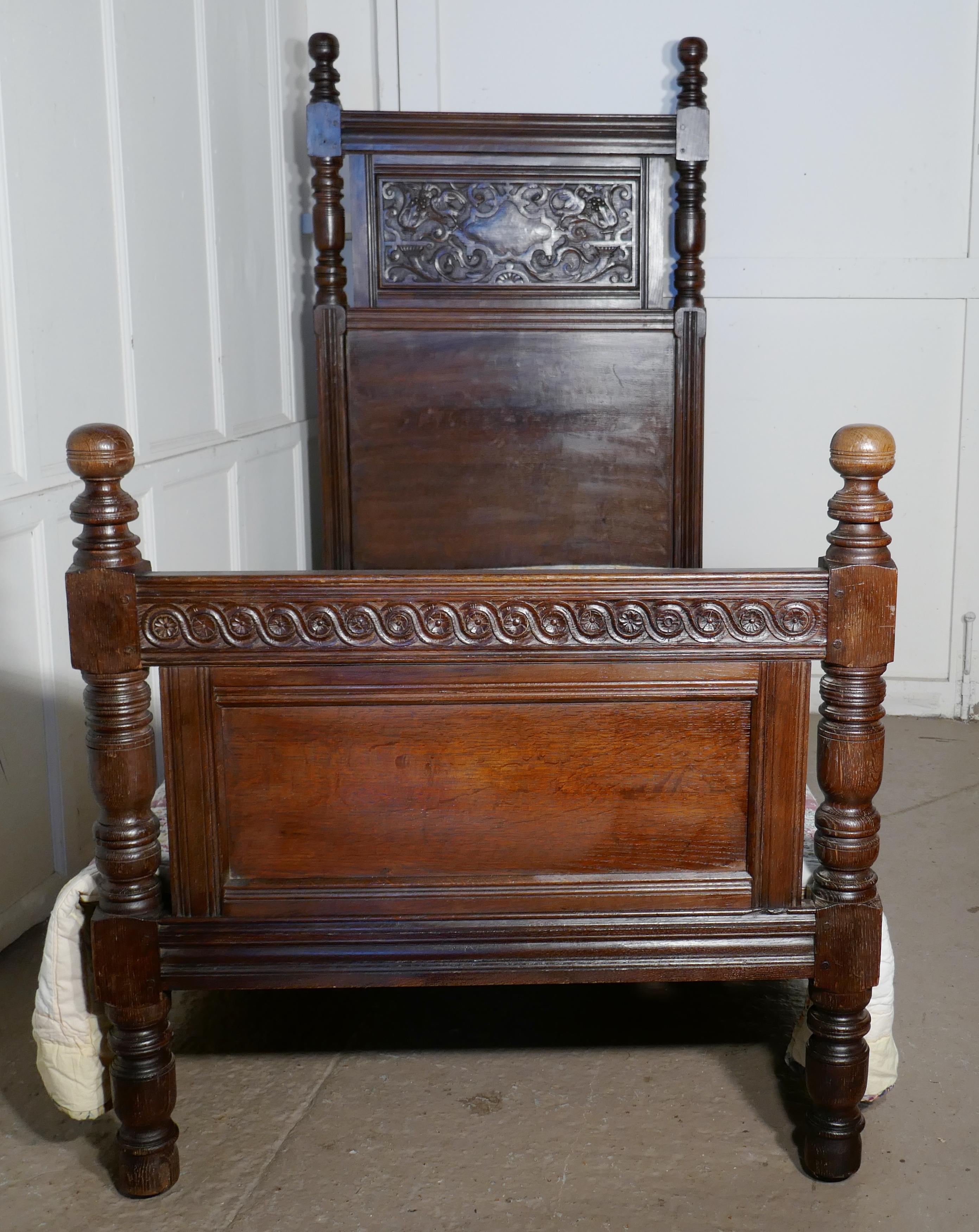 Gothic High Carved Oak Single Bed 1