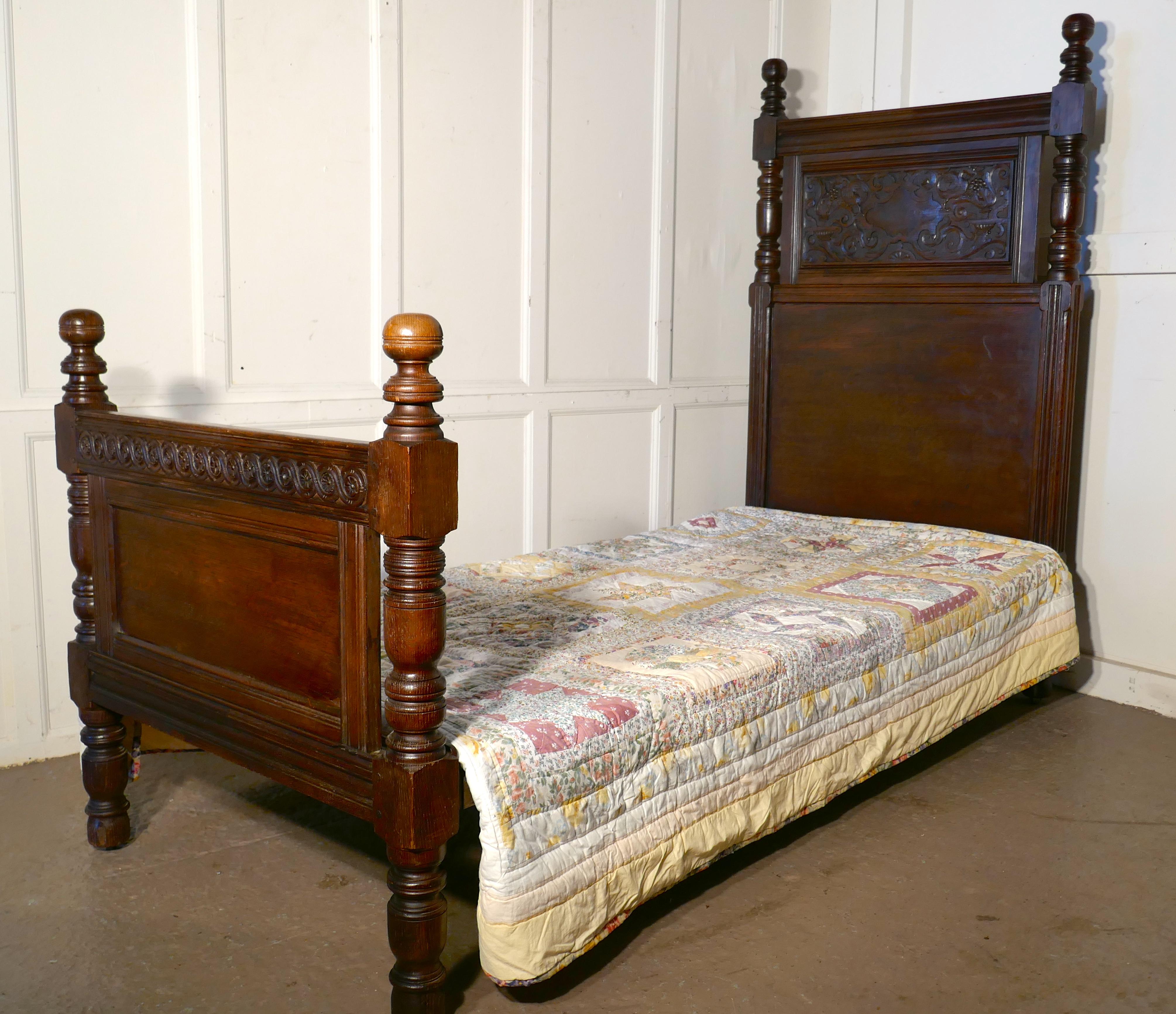 Gothic High Carved Oak Single Bed 2