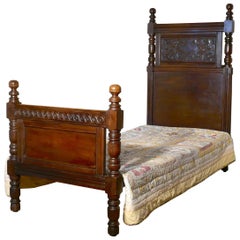 Antique Gothic High Carved Oak Single Bed