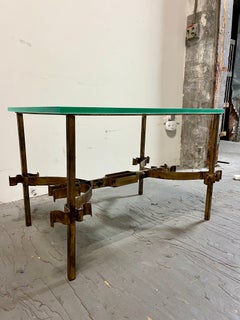 Gothic Hollywood Regency Gold Gilt Scrolling Iron Rectangular Glass Coffee Table