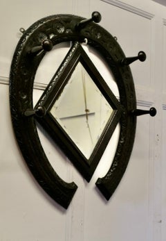 Gothic Horseshoe Coat and Tack Rack with Mirror   A very fine quality piece