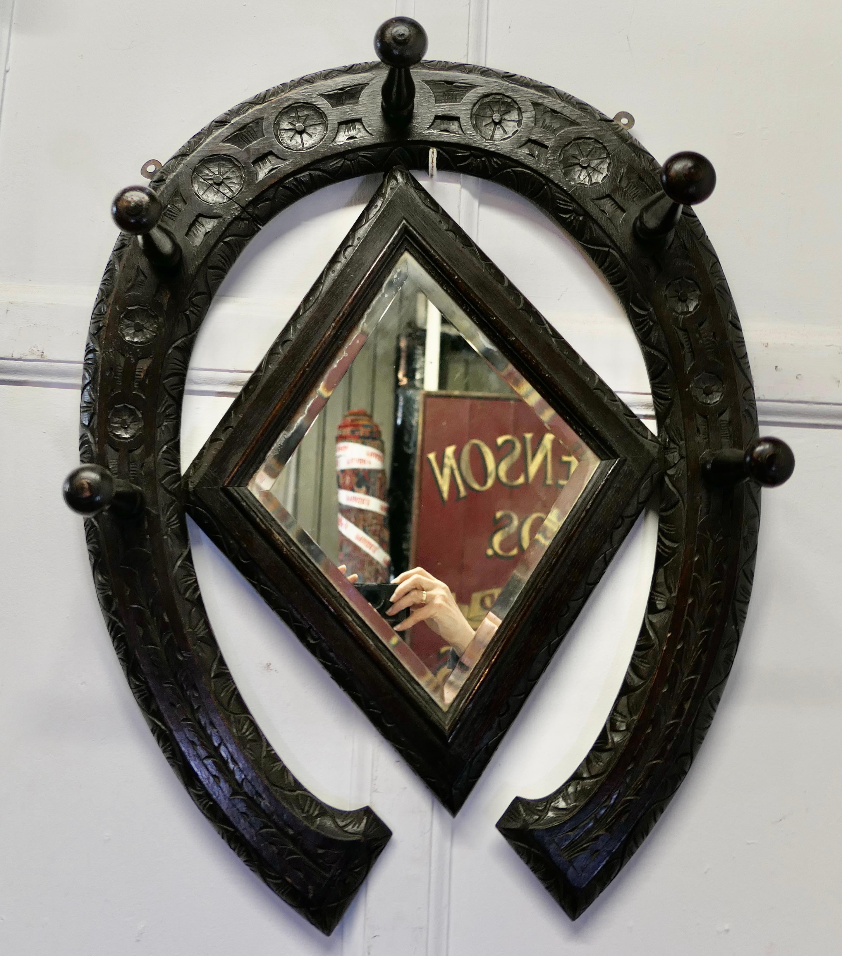 Gothic Horseshoe Coat and Tack Rack with Mirror   A very fine quality piece   In Good Condition For Sale In Chillerton, Isle of Wight