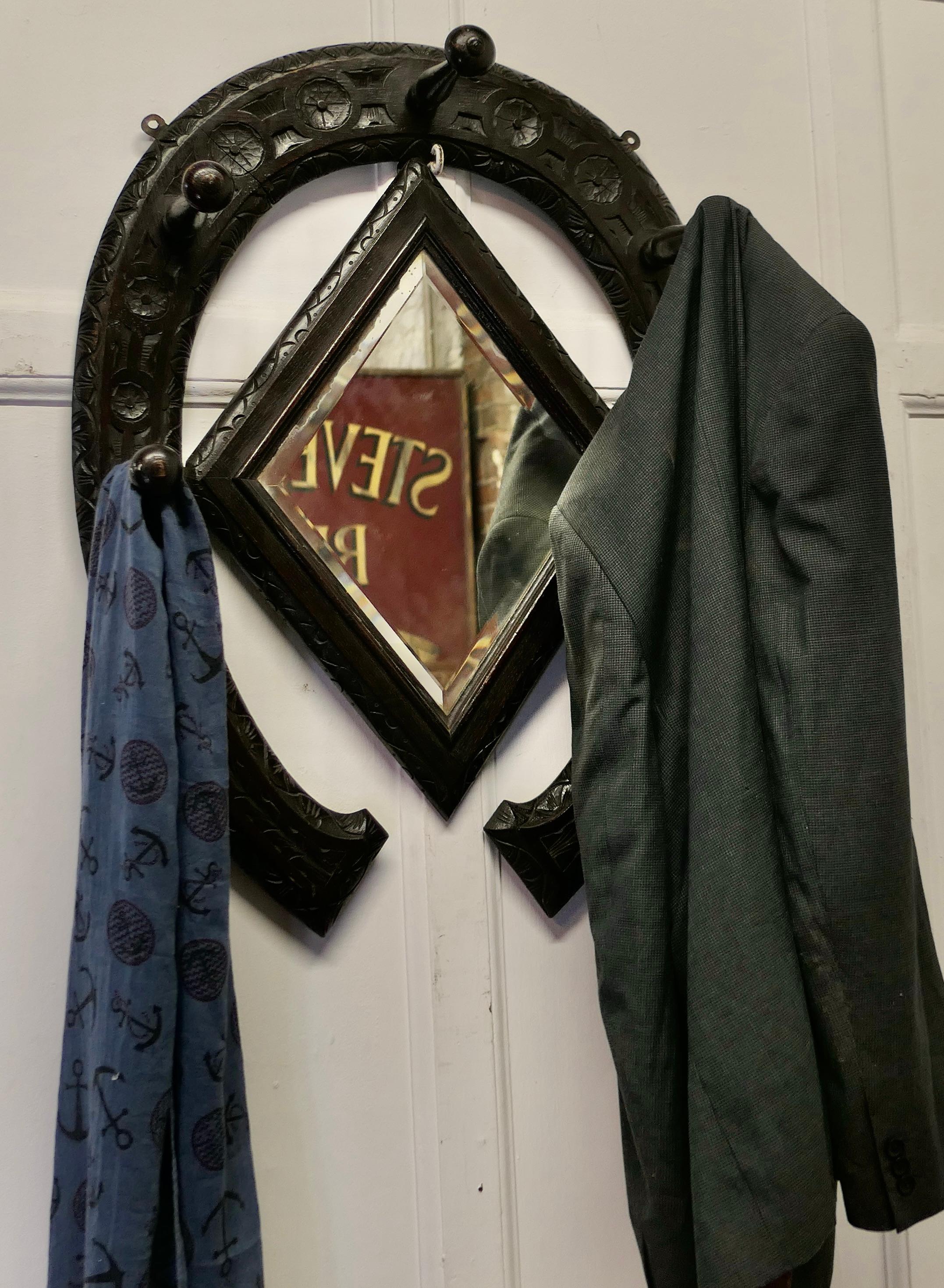Gothic Horseshoe Coat and Tack Rack with Mirror   A very fine quality piece   For Sale 3