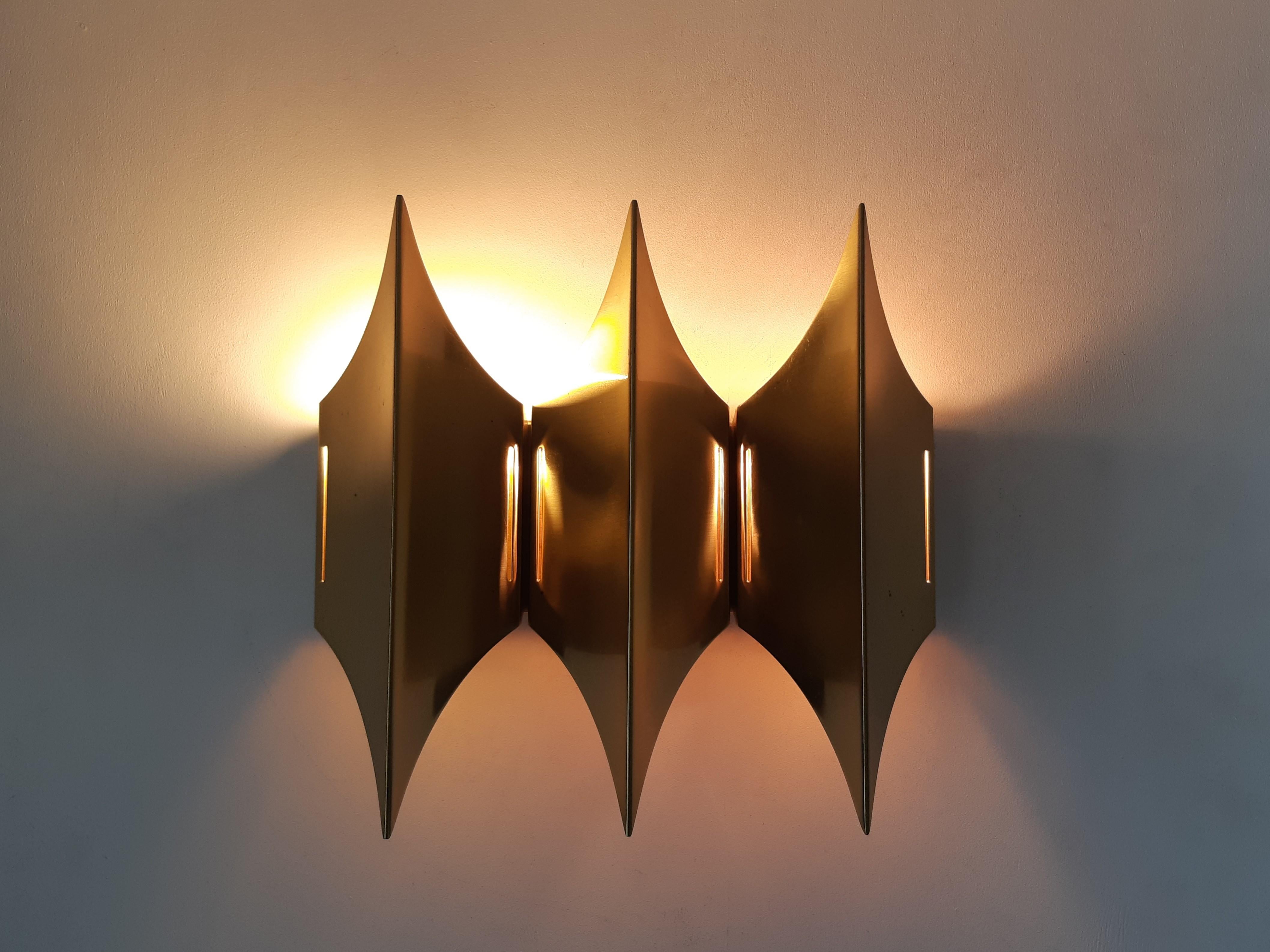 Brass Gothic III Wall Lamp by Lyfa, Denmark 1960's For Sale