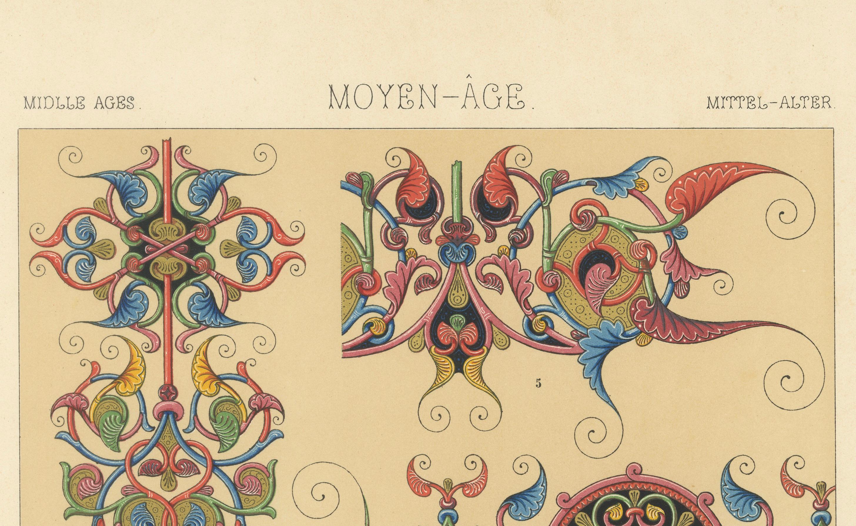French Gothic Illumination-Inspired Ornament – Middle Ages Decorative Designs, c.1869 For Sale