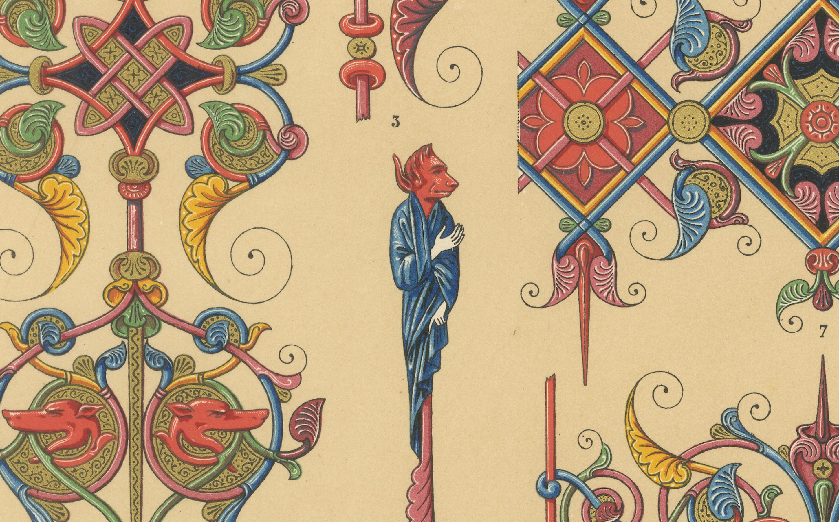 Gothic Illumination-Inspired Ornament – Middle Ages Decorative Designs, c.1869 In Good Condition For Sale In Langweer, NL