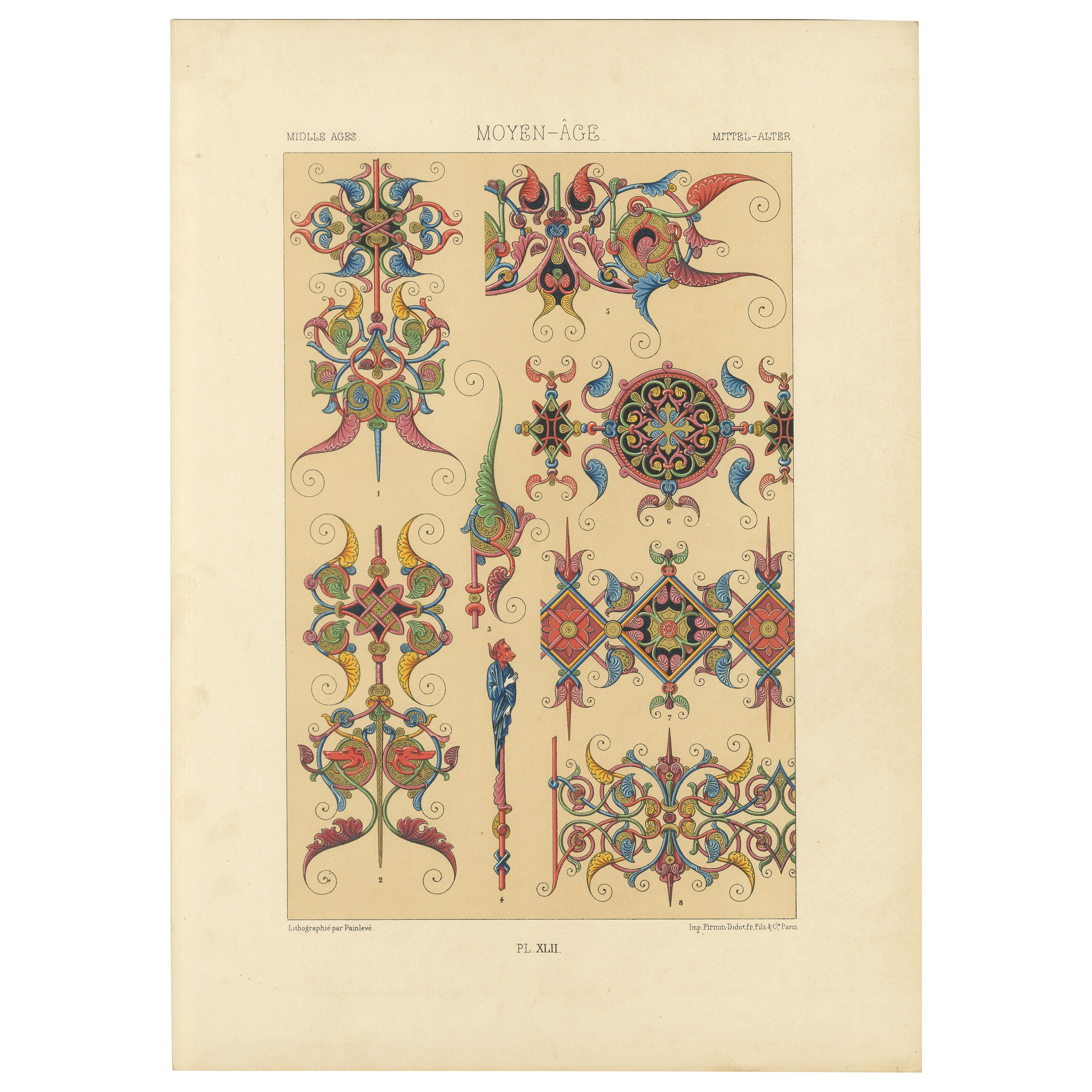 Ornamento gótico inspirado en la iluminación - Diseños decorativos de la Edad Media, c.1869