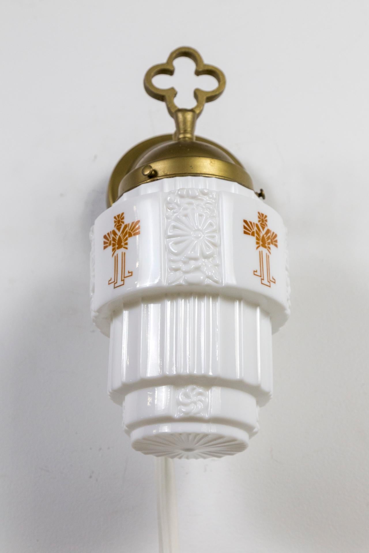 Gothic Influenced Deco Stenciled Glass Sconces 'pair' 2