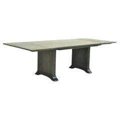 Gothic James Mont Style Green Cerused Oak Pedestal Dining Table by Enkeboll
