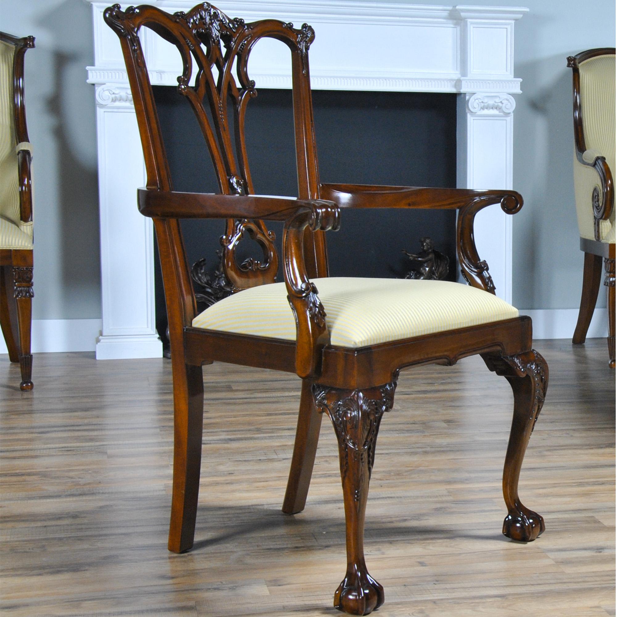 Hand-Carved Gothic Mahogany Chippendale Chairs, Set of 10 For Sale