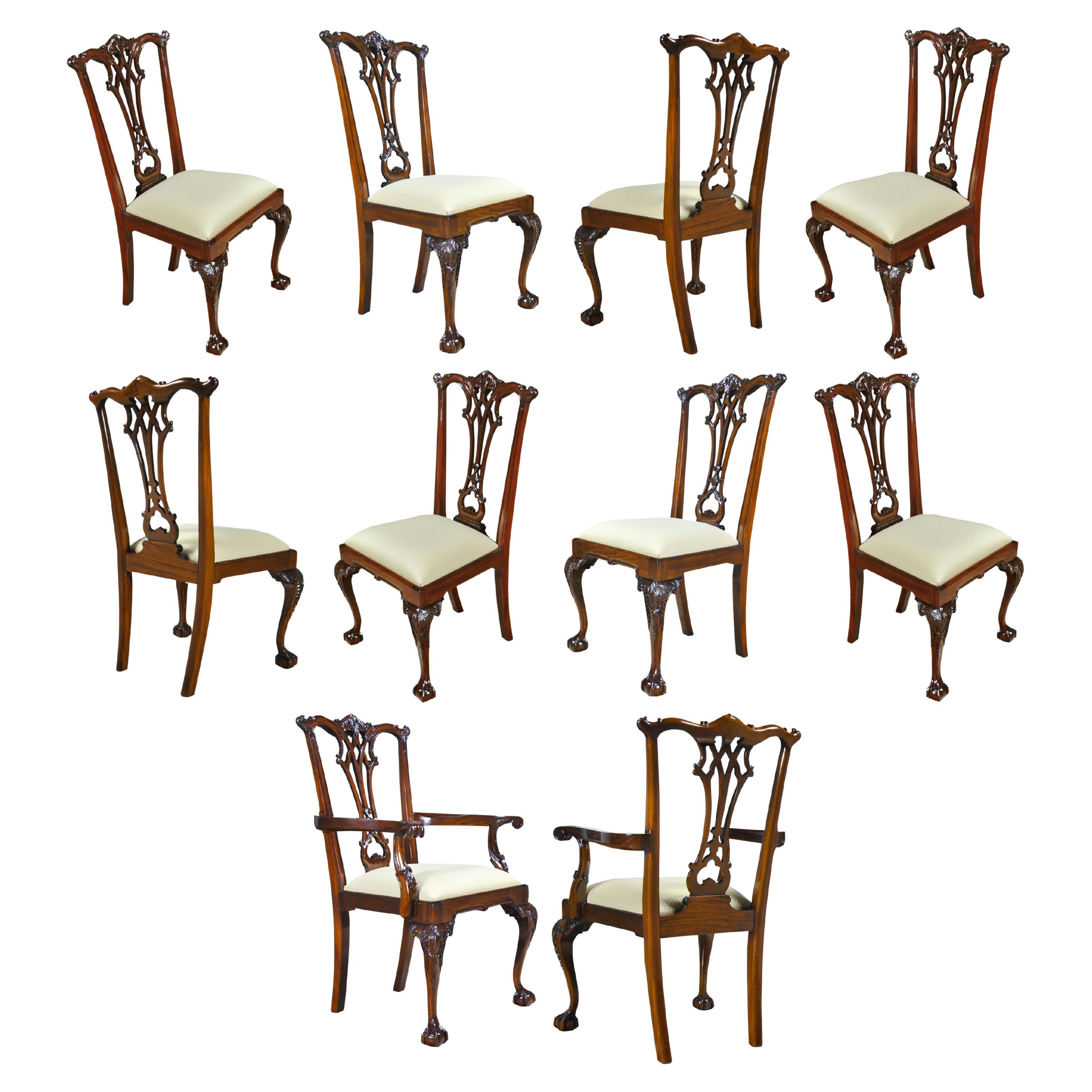 Gothic Mahogany Chippendale Chairs, Set of 10 For Sale