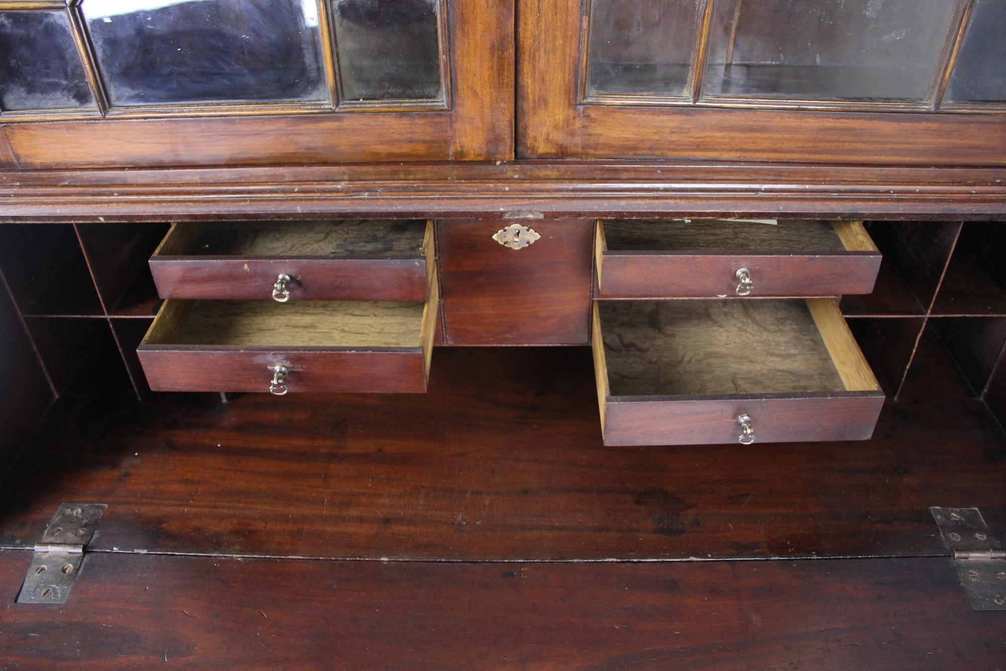 Gothic Mahogany Secretaire and Bookcase, Original Glass For Sale 3