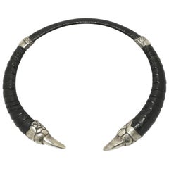 Gothic Medieval Silver Ostrich Claw Choker Necklace Leather Exotic Original