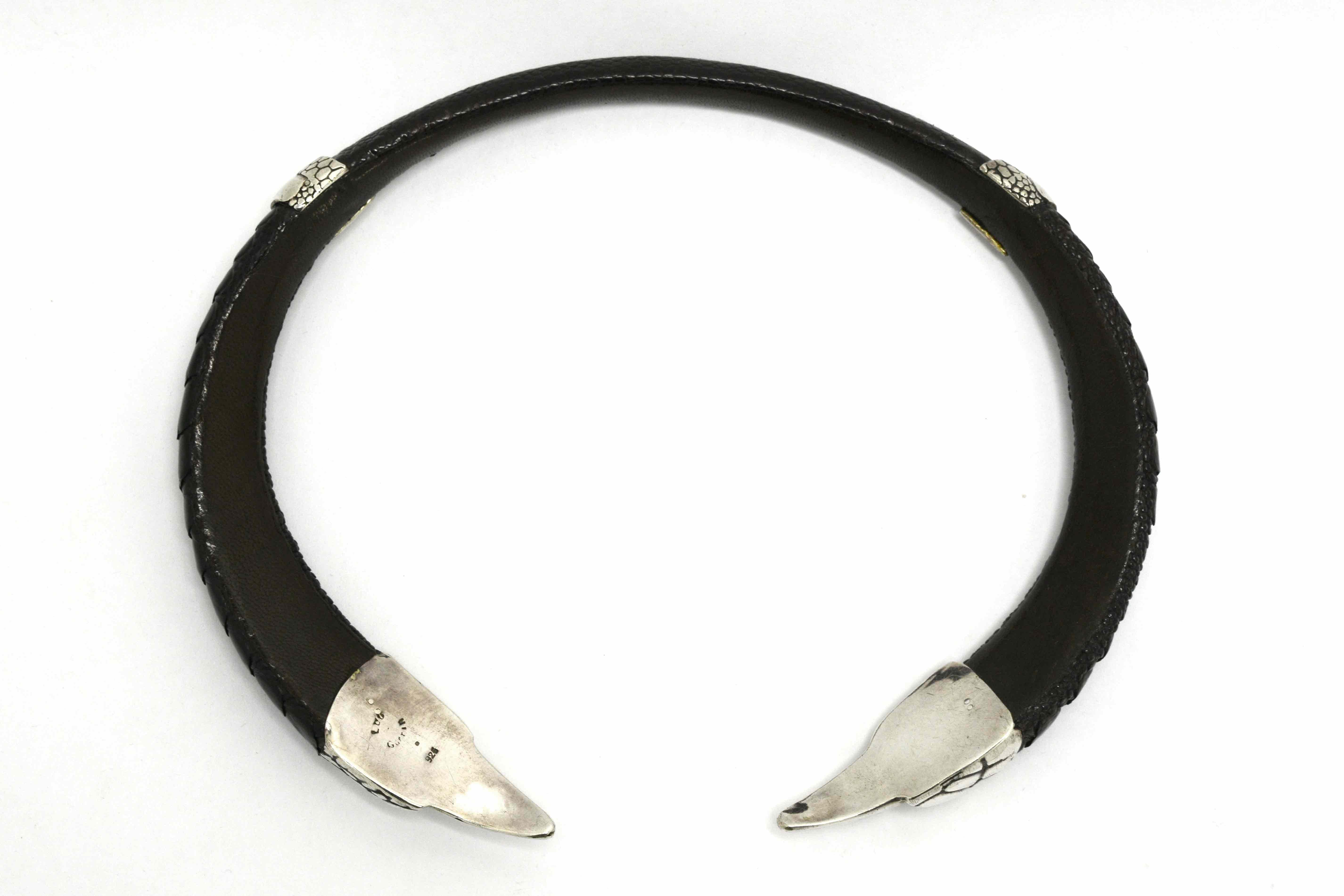 Gothic Revival Gothic Medieval Style Silver & Leather Bird Talon Choker For Sale