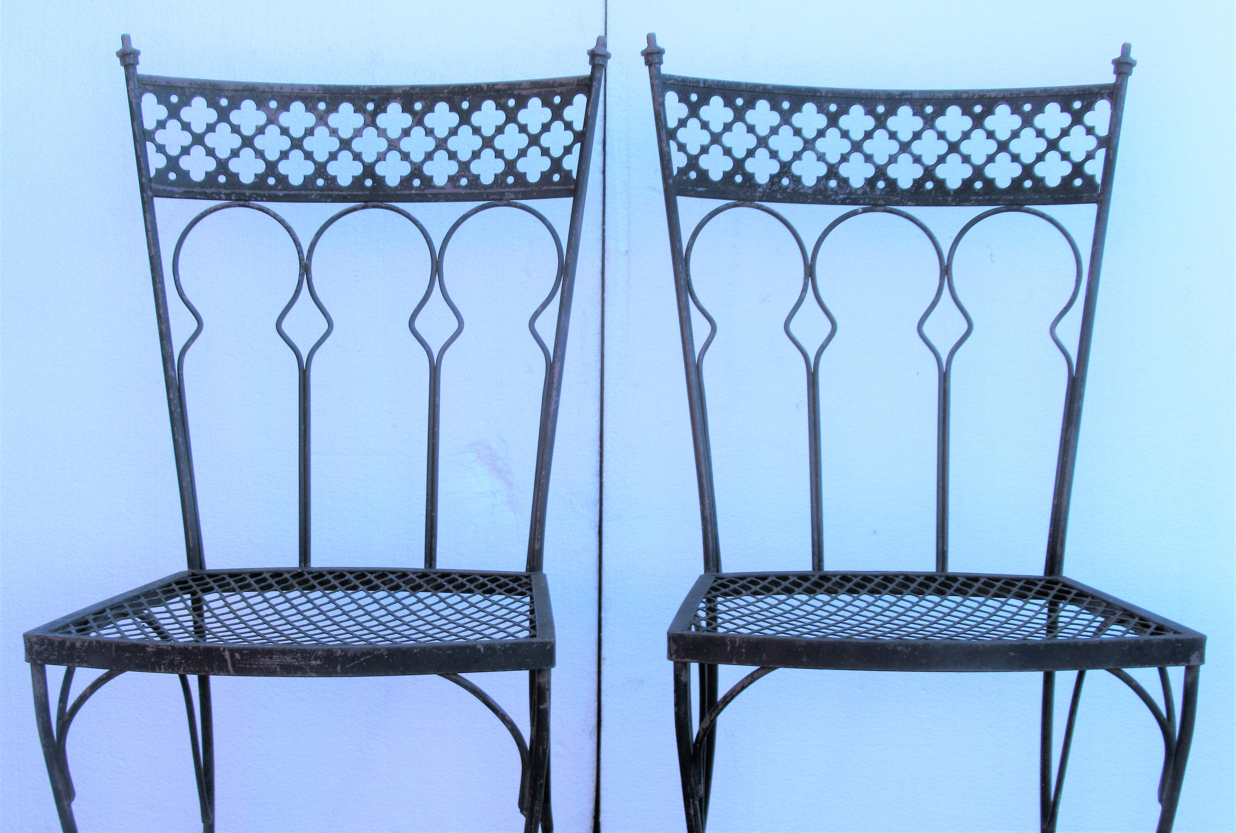 Painted Gothic Modernist Style Wrought Iron Table and Chairs