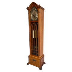 Gothic Nutwood Grandfather Clock w. Engraved Silver Masonic Provenance Plaque