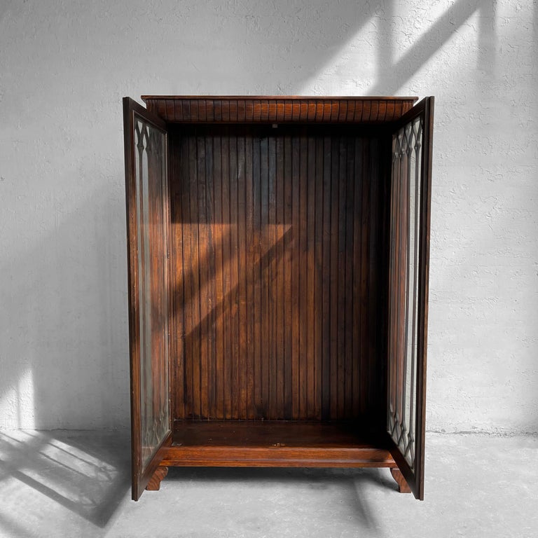 Gothic Oak Glass Front Display Cabinet For Sale 3