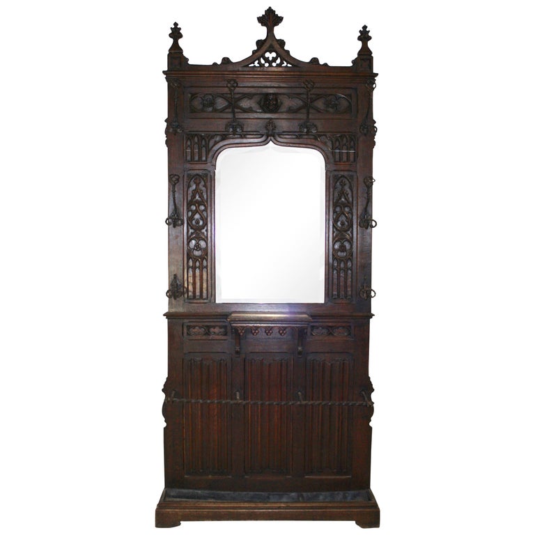 Gothic Oak Hall Stand with Mirror, circa 1895 For Sale at 1stDibs | hall  stand with mirror, hall stands with mirrors