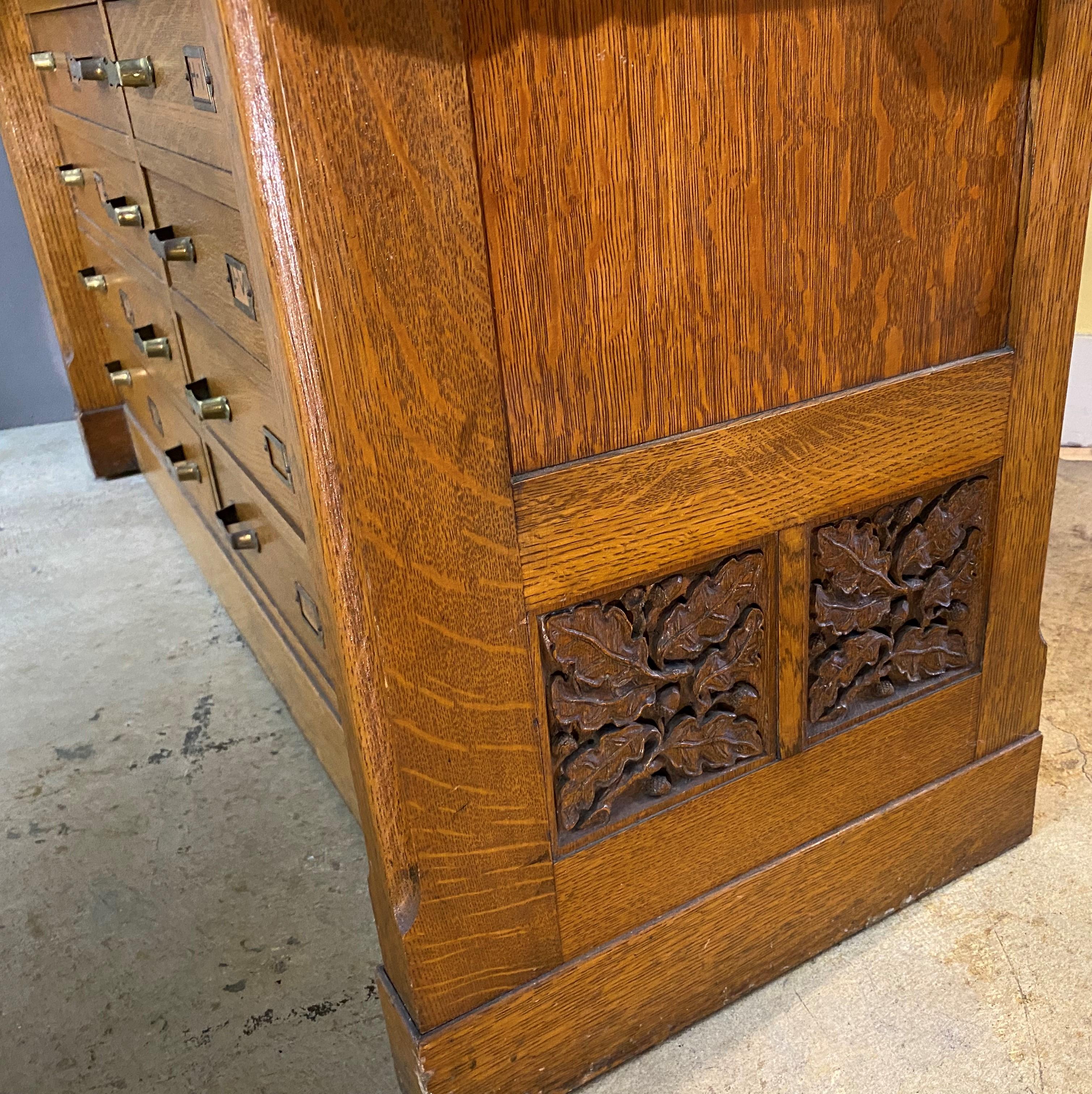 Gothic Oak Library or Book Display Stand with 16 Drawers circa 1920’s 1